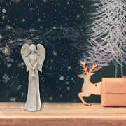 Christmas Polyresin Angel With Engravings Set Of 2 Trumpet, Holiday Figurines, Christmas Decor