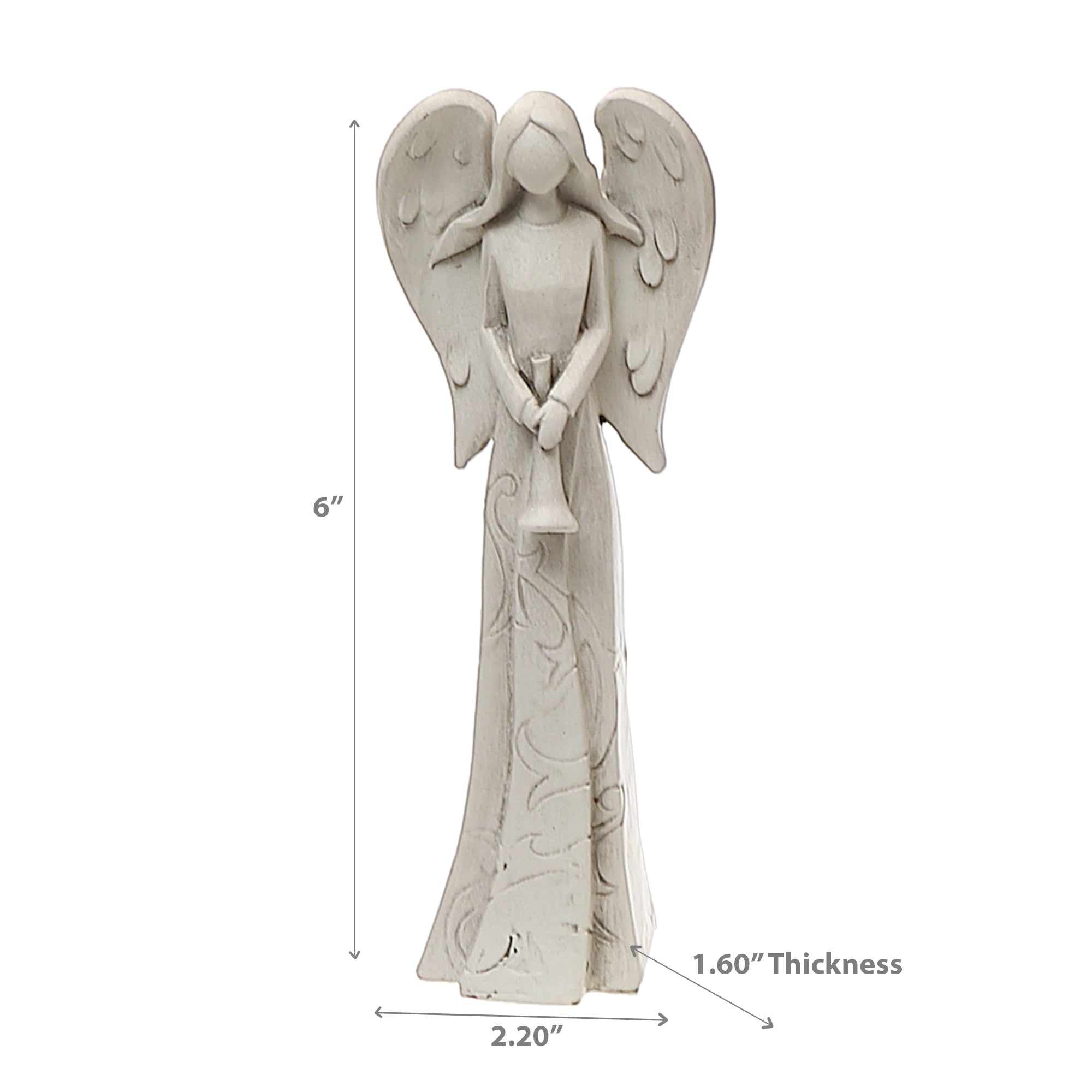 Christmas Polyresin Angel With Engravings Set Of 2 Trumpet, Holiday Figurines, Christmas Decor