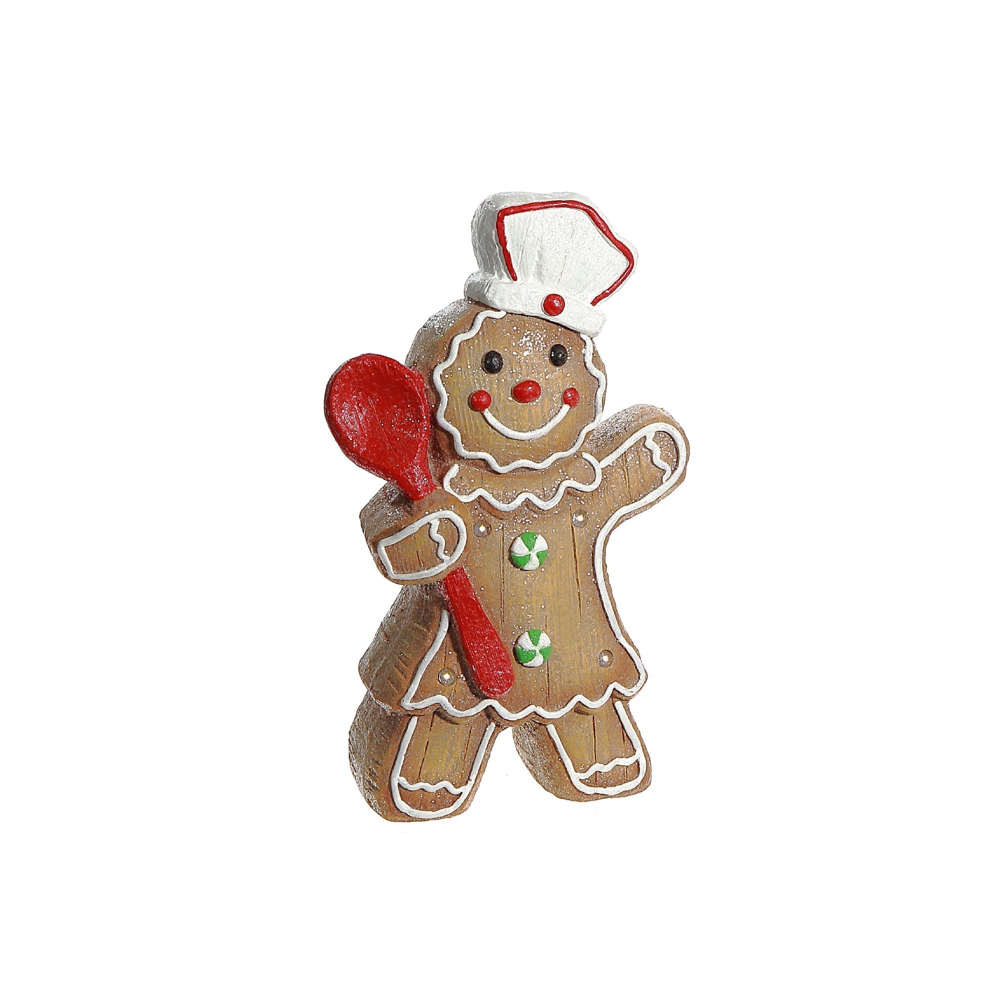LED Magnesia Gingerbread Girl Holding Spatula – Christmas Holiday Figurine