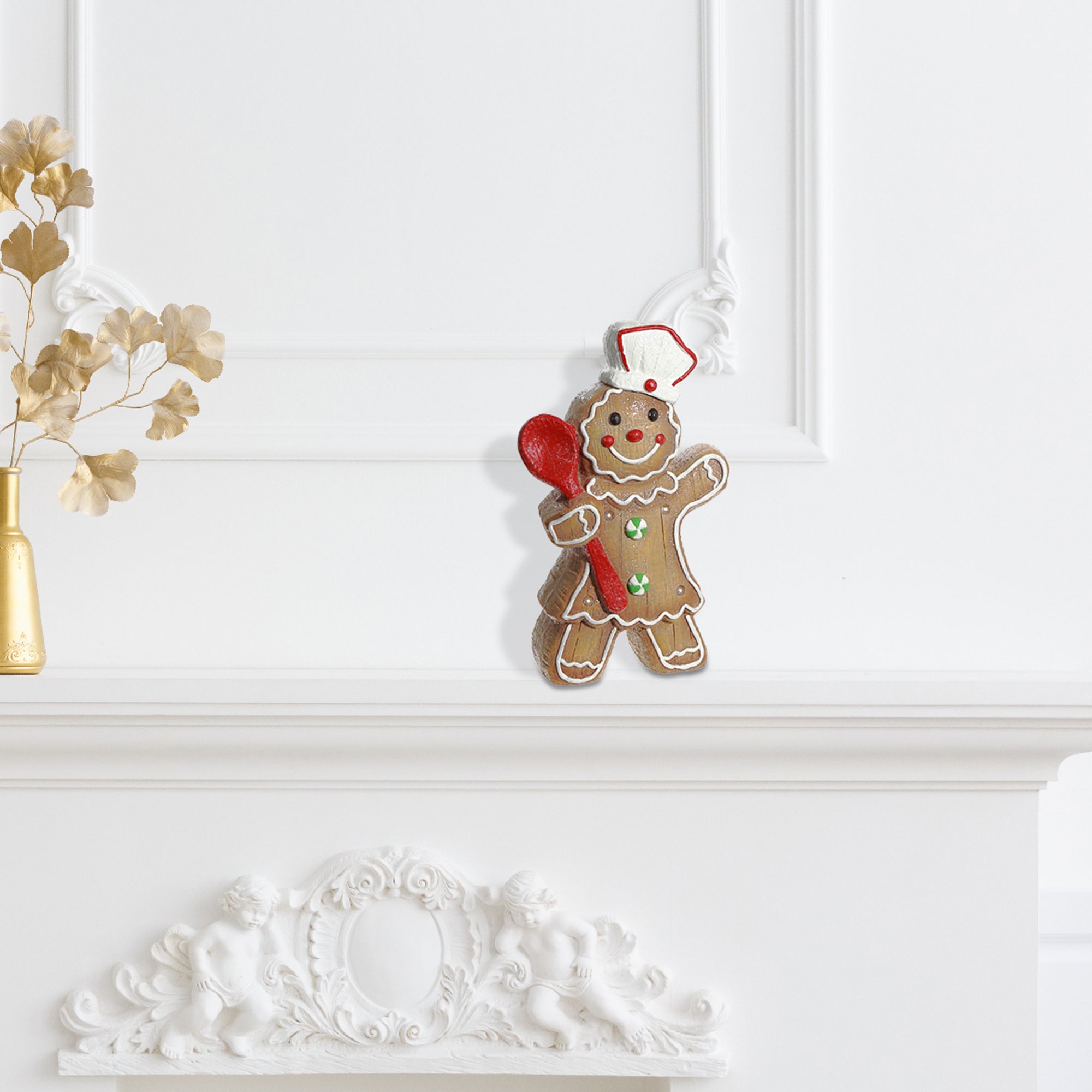 LED Magnesia Gingerbread Girl Holding Spatula – Christmas Holiday Figurine
