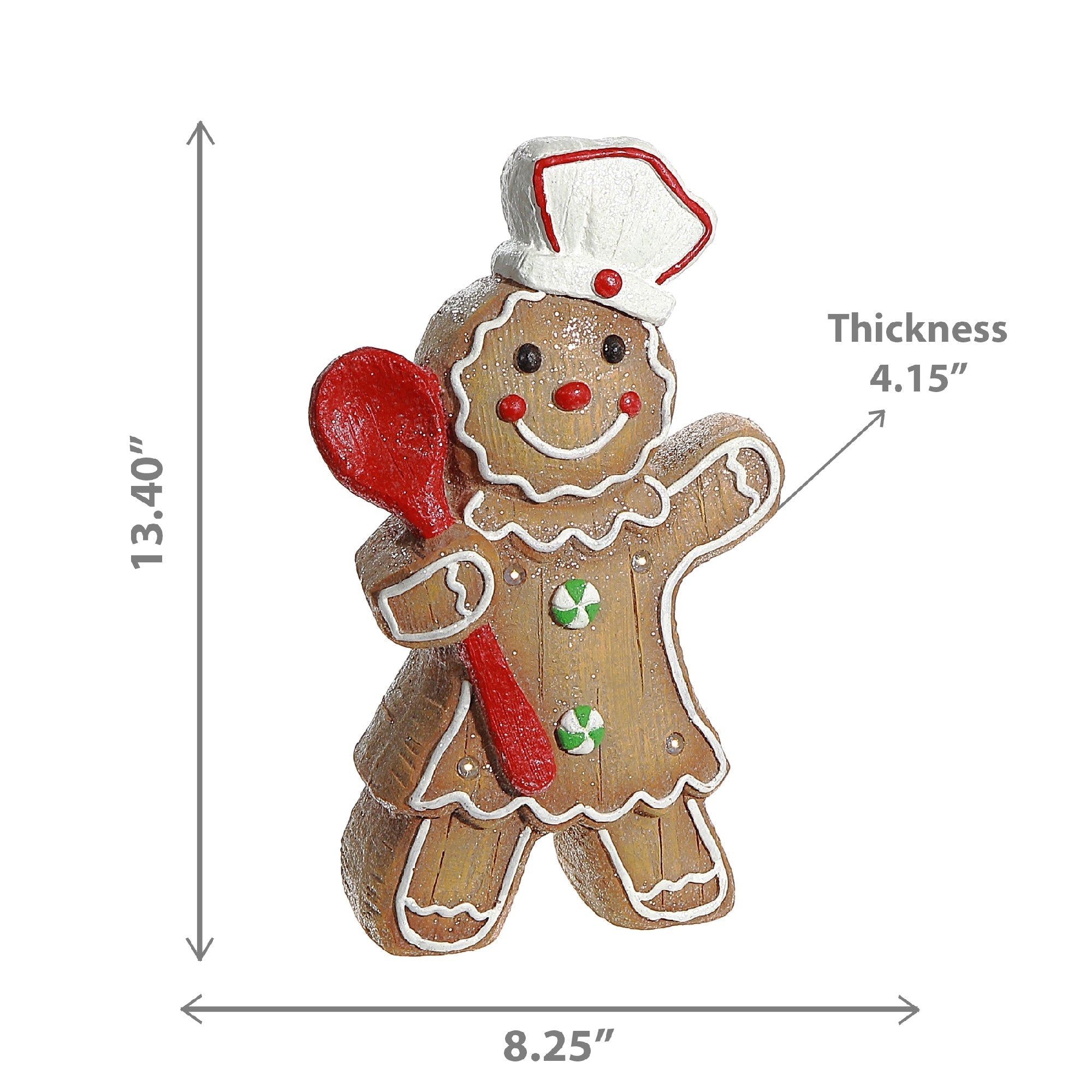 LED Magnesia Gingerbread Girl Holding Spatula – Christmas Holiday Figurine