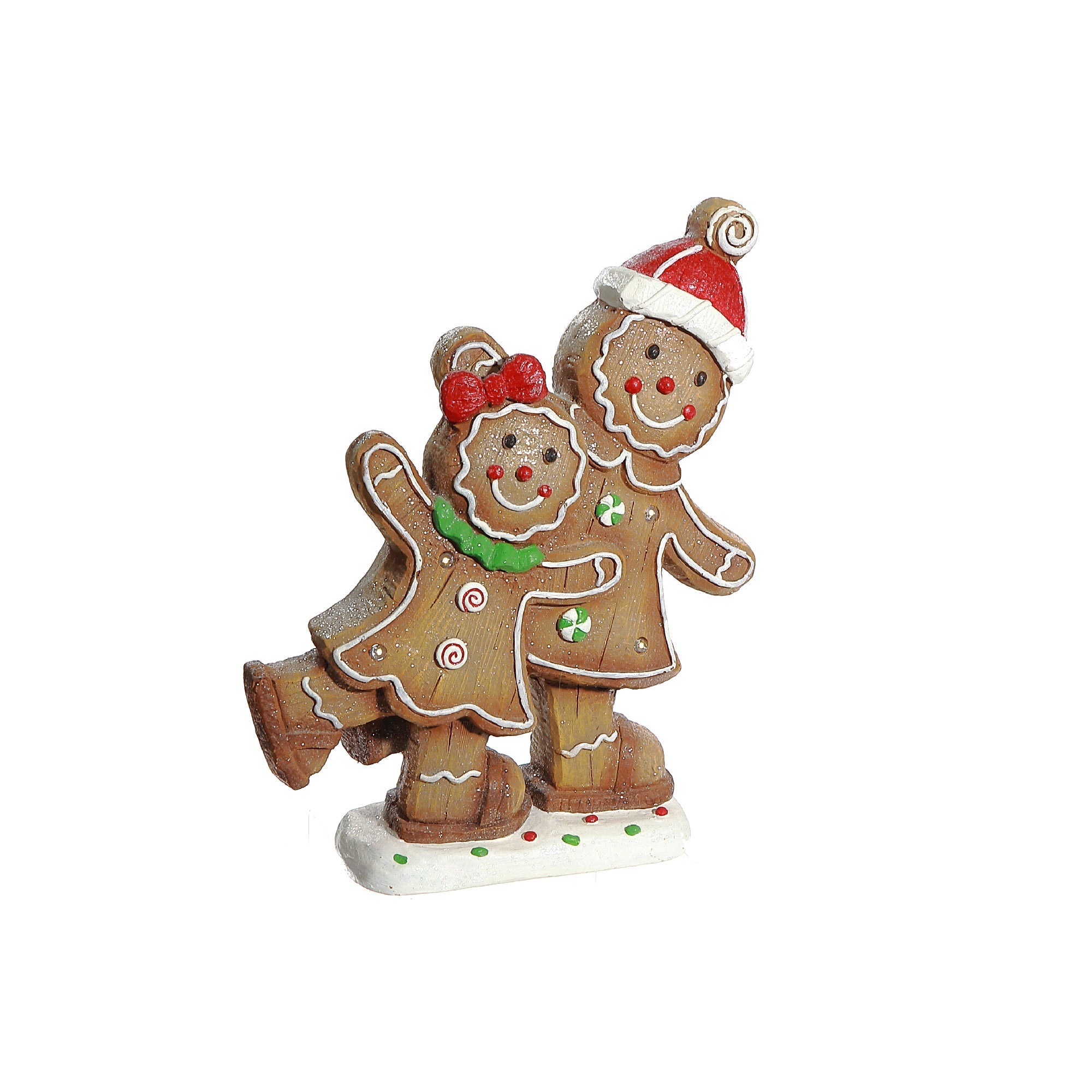 LED Magnesia Double Gingerbread Skating Figurine – Holiday Decoration, Christmas Display