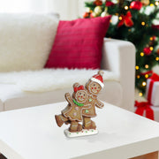 LED Magnesia Double Gingerbread Skating Figurine – Holiday Decoration, Christmas Display