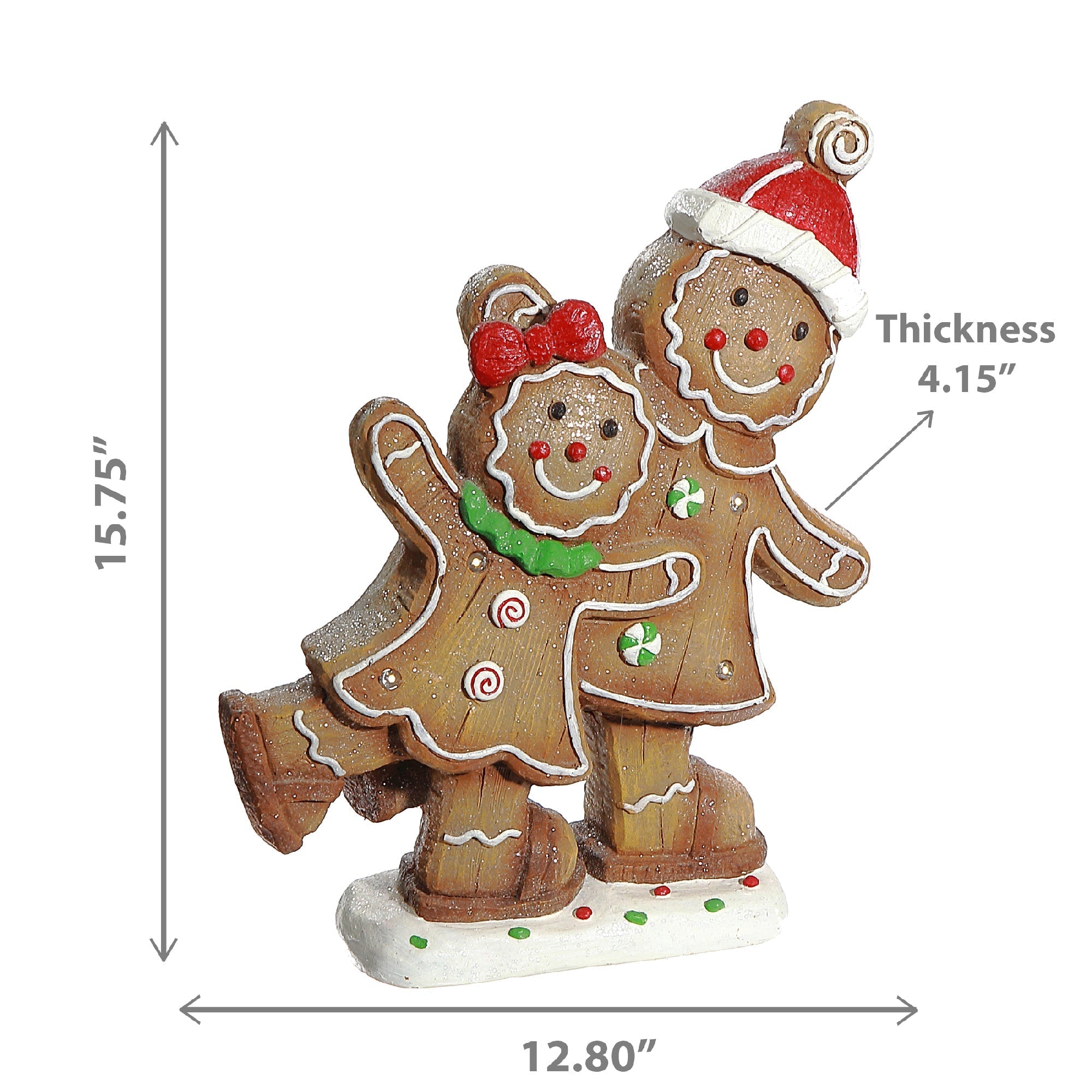 LED Magnesia Double Gingerbread Skating Figurine – Holiday Decoration, Christmas Display