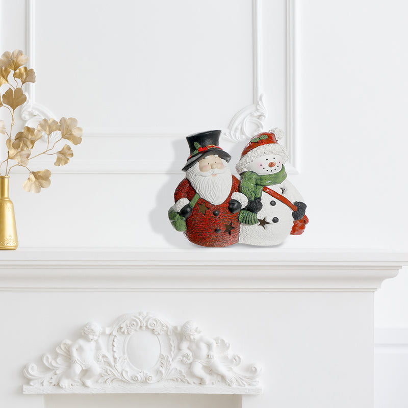 Led Magnesia Santa And Snowman Figurine