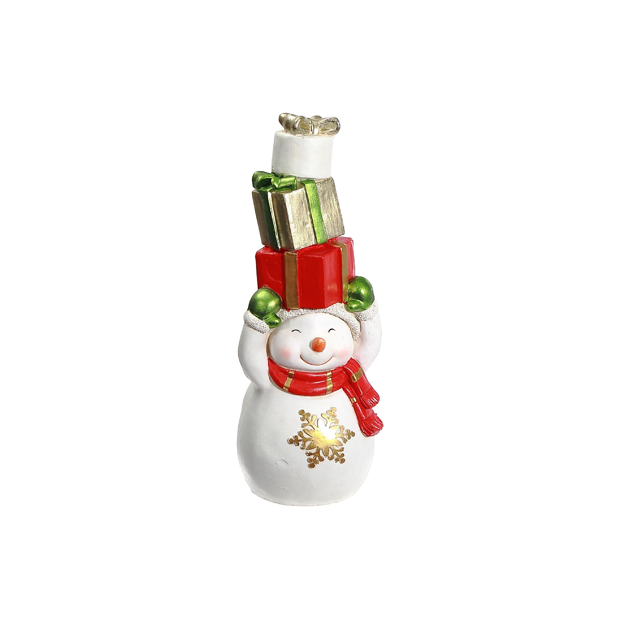 Magnesia Snowman Holding Presents – Christmas Decoration, Holiday Figurine