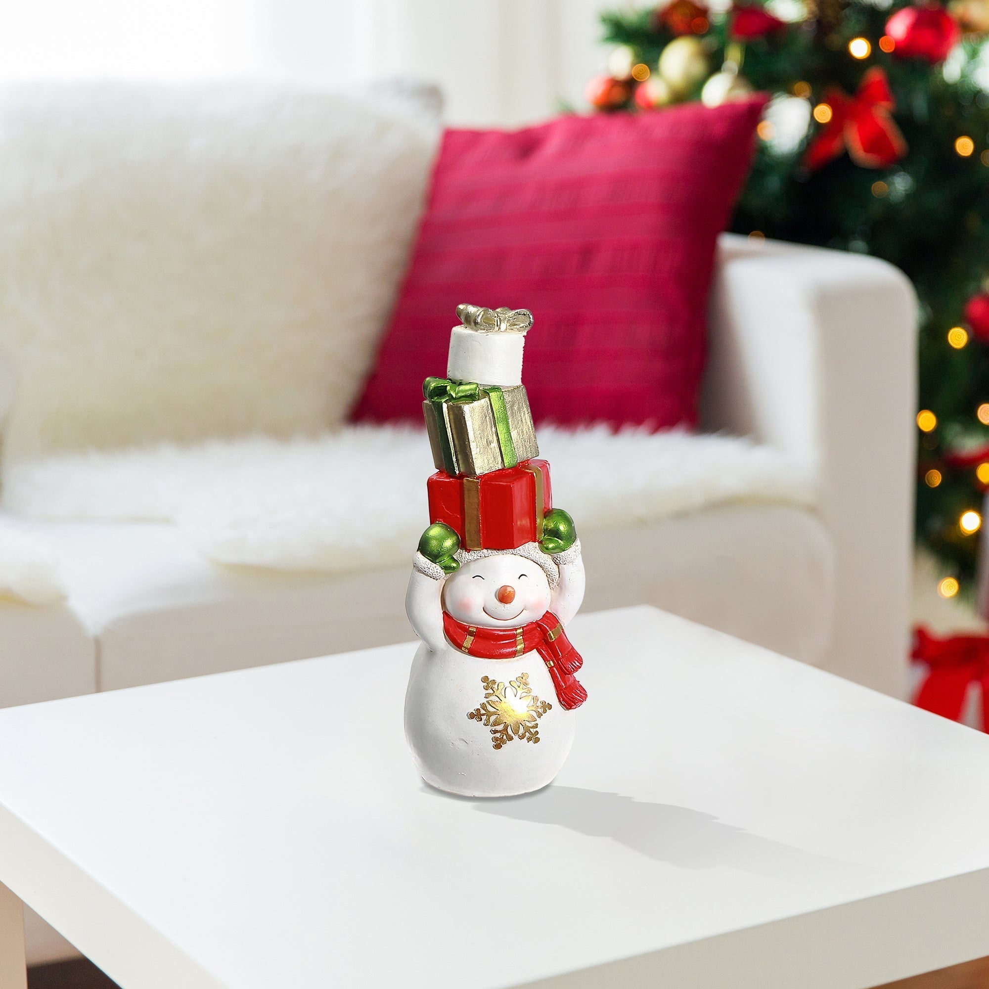 Magnesia Snowman Holding Presents – Christmas Decoration, Holiday Figurine