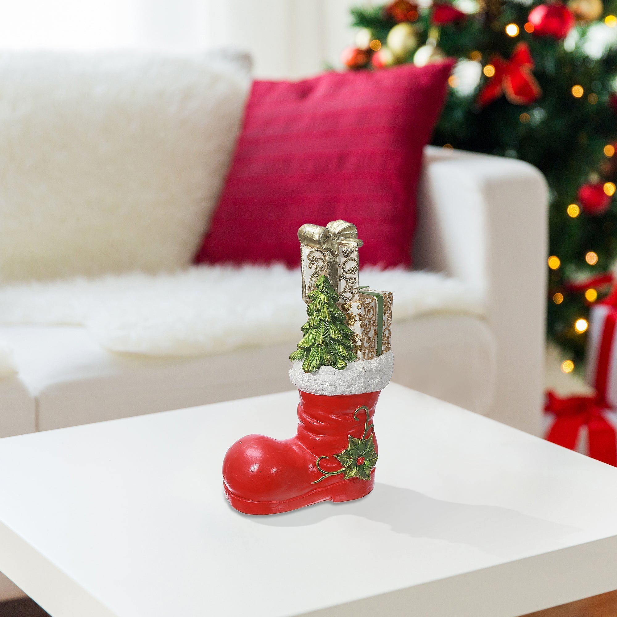 Magnesia Presents in Boot – Christmas Holiday Decoration, Festive Accent