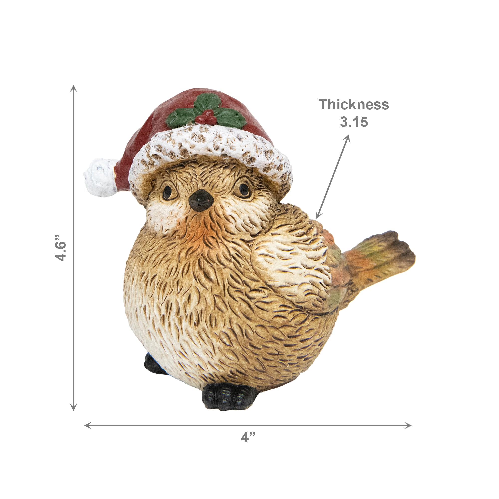 Polyresin Bird with Santa Hat 4", Christmas, Holiday Decor- Set of 2