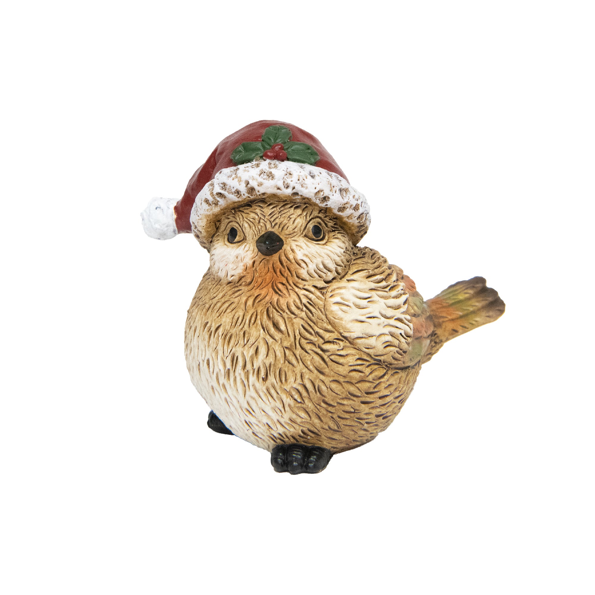Polyresin Bird with Santa Hat 4", Christmas, Holiday Decor- Set of 2