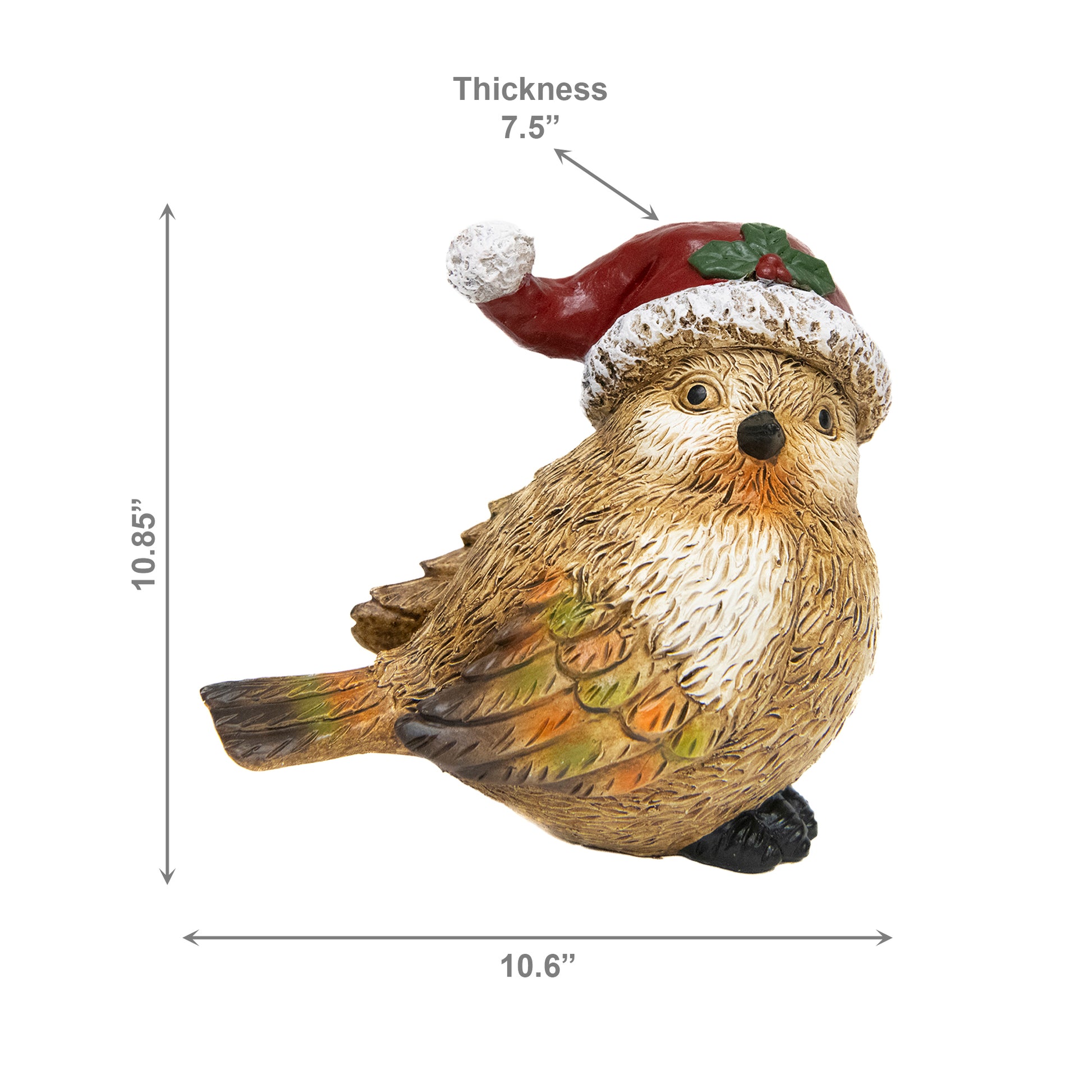 Polyresin Bird with Santa Hat 5.75", Christmas, Holiday Decor- Set of 2