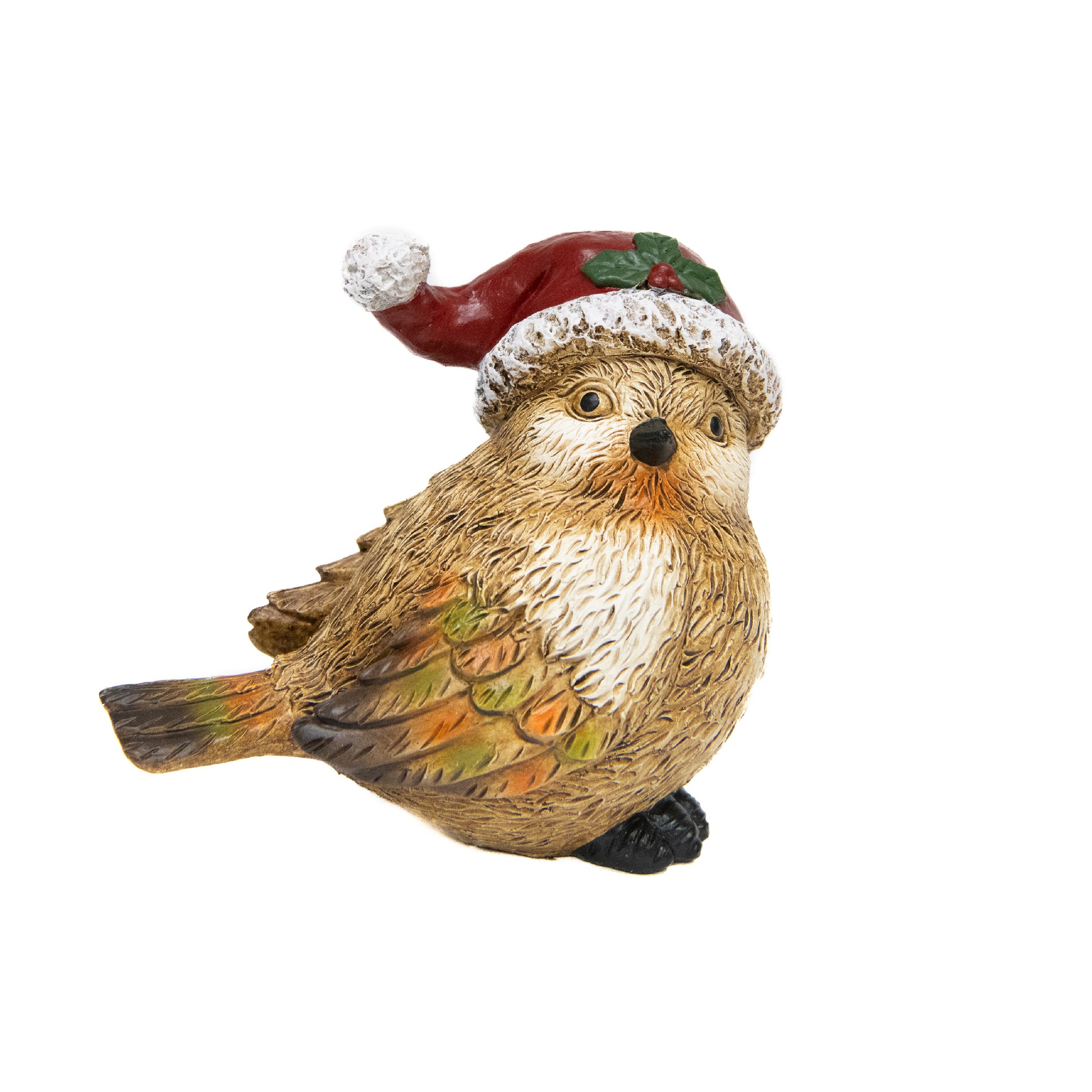 Polyresin Bird with Santa Hat 5.75", Christmas, Holiday Decor- Set of 2