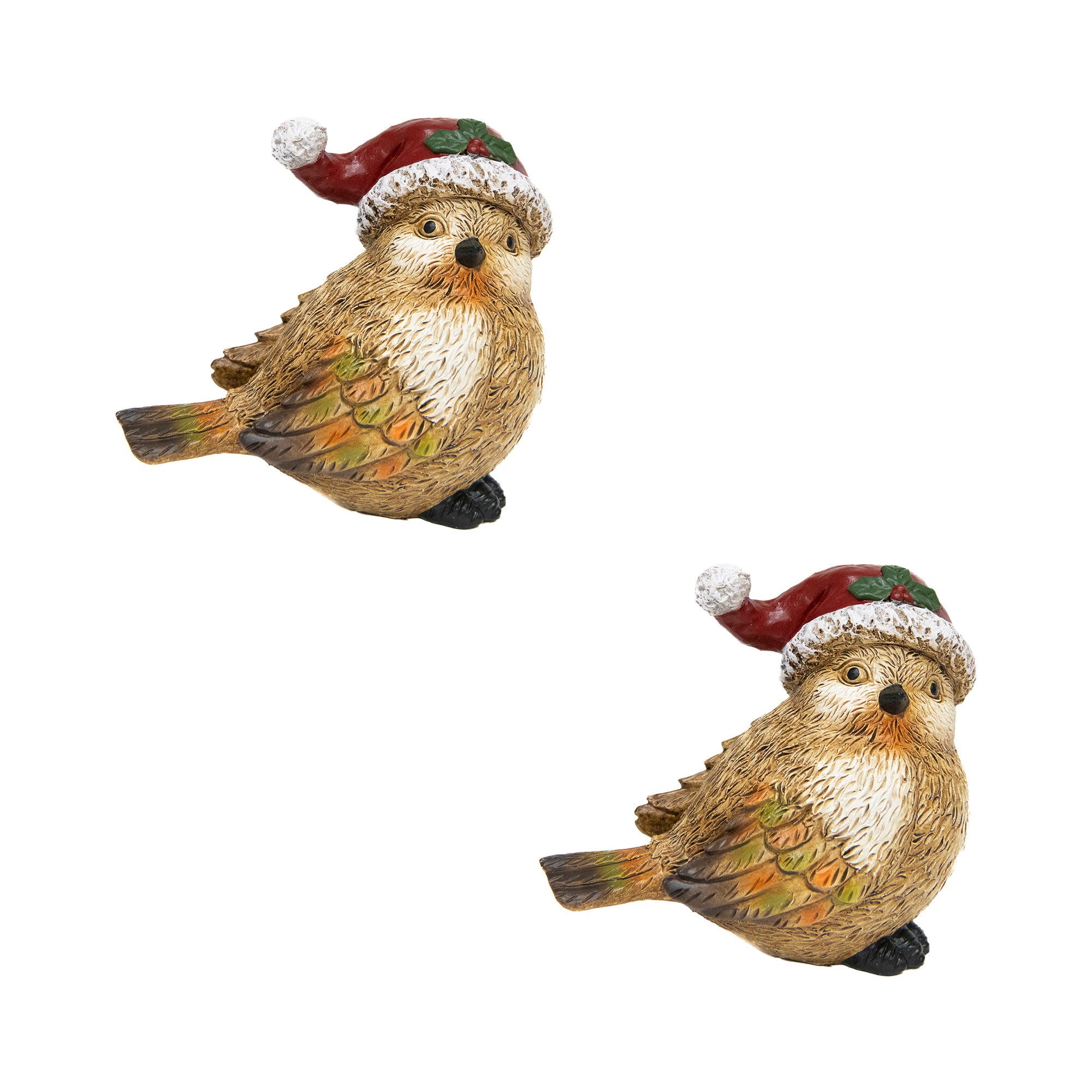 Polyresin Bird with Santa Hat 5.75", Christmas, Holiday Decor- Set of 2