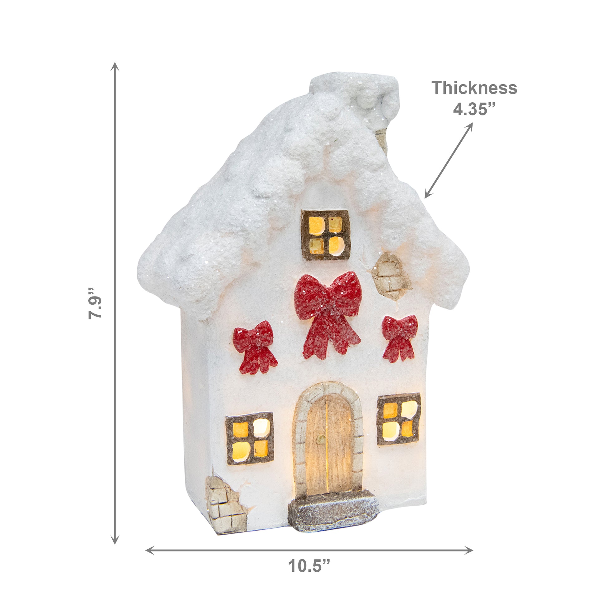 LED Polyresin White House with Bows, Holiday Decor