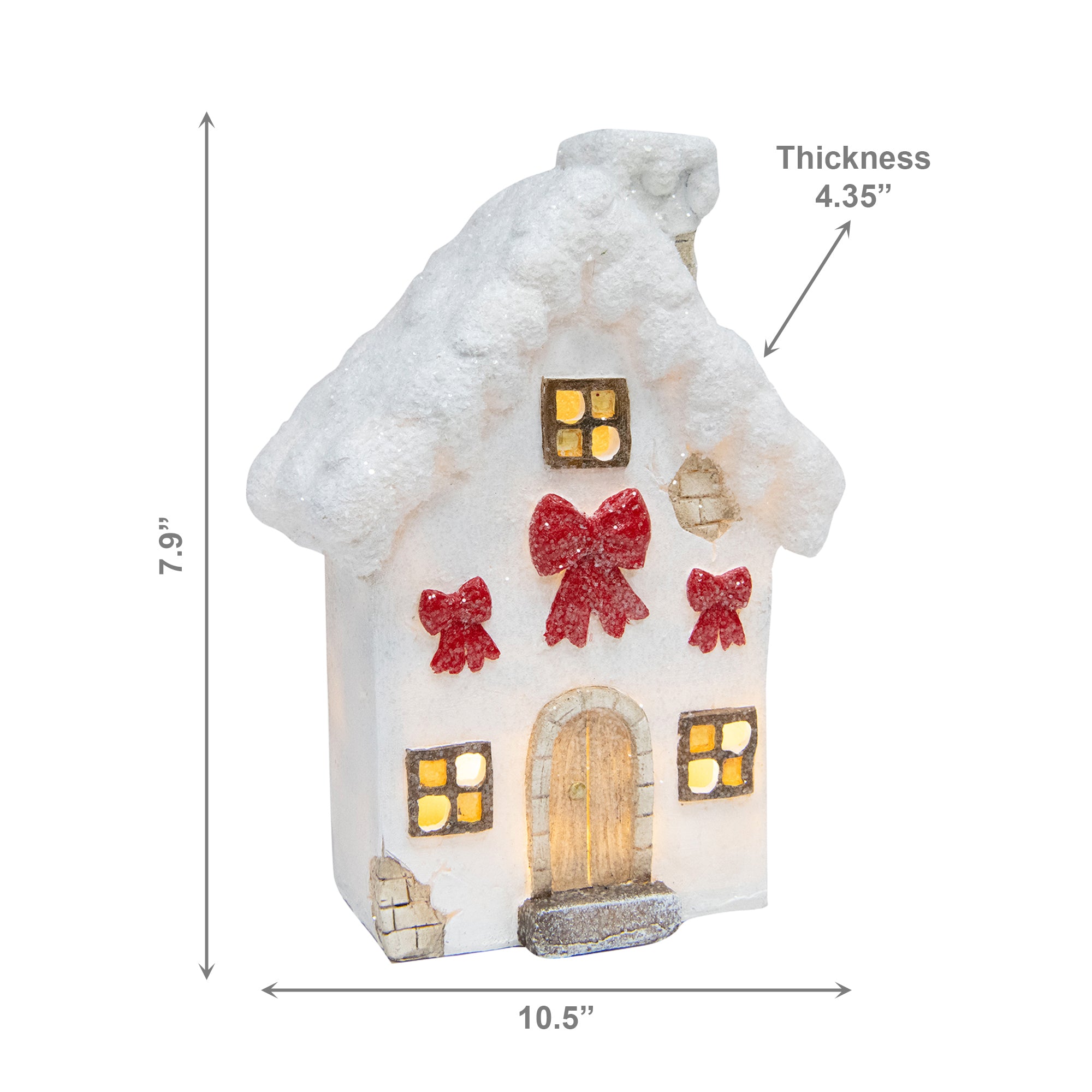 LED Polyresin White House with Bows, Holiday Decor