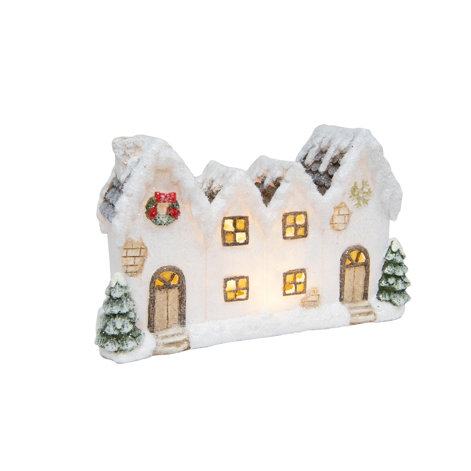 LED Polyresin White Village with Trees, Village Decor, Holiday Decor