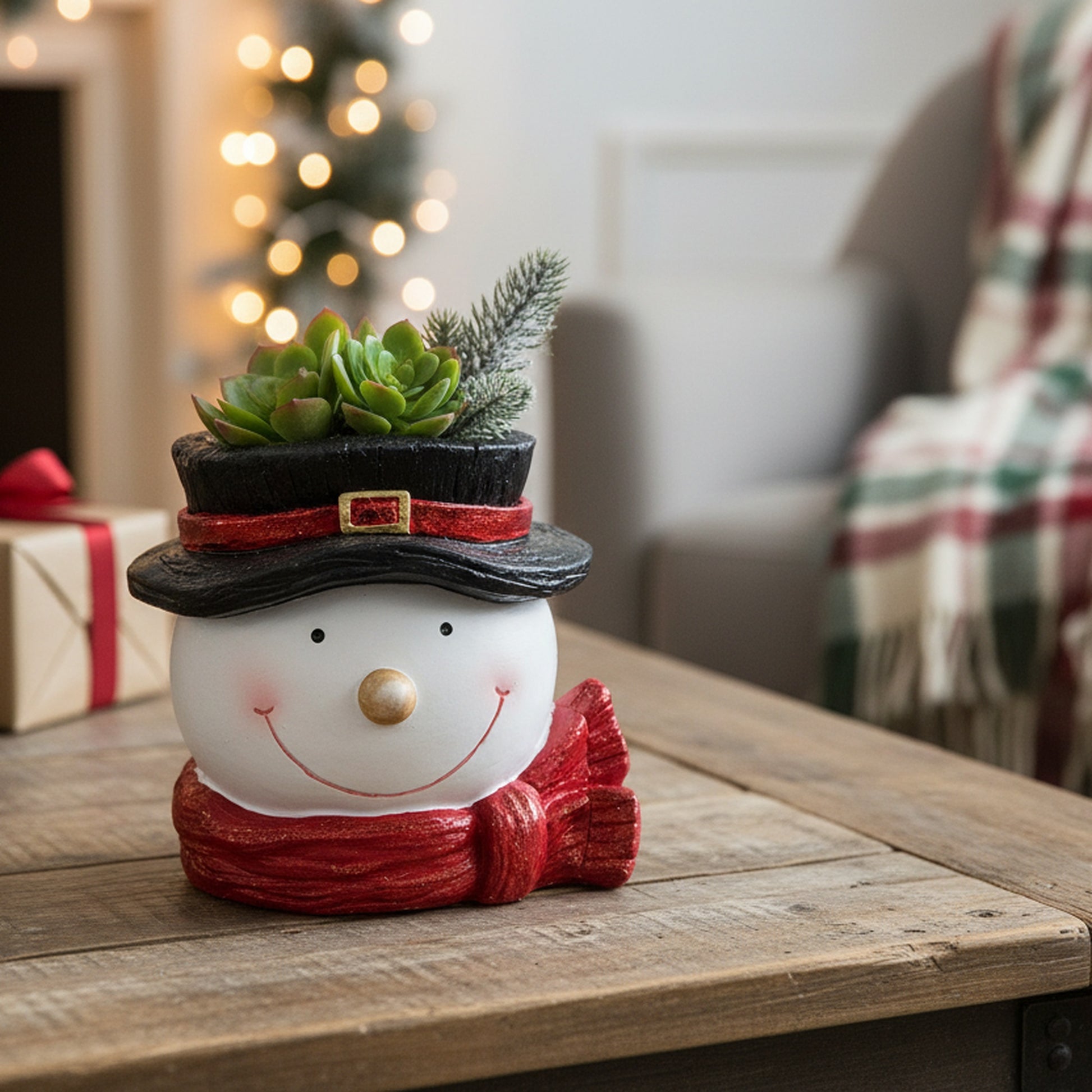 Magnesia Snowman with Top Hat Planter, Christmas, Planter, Holiday Decor