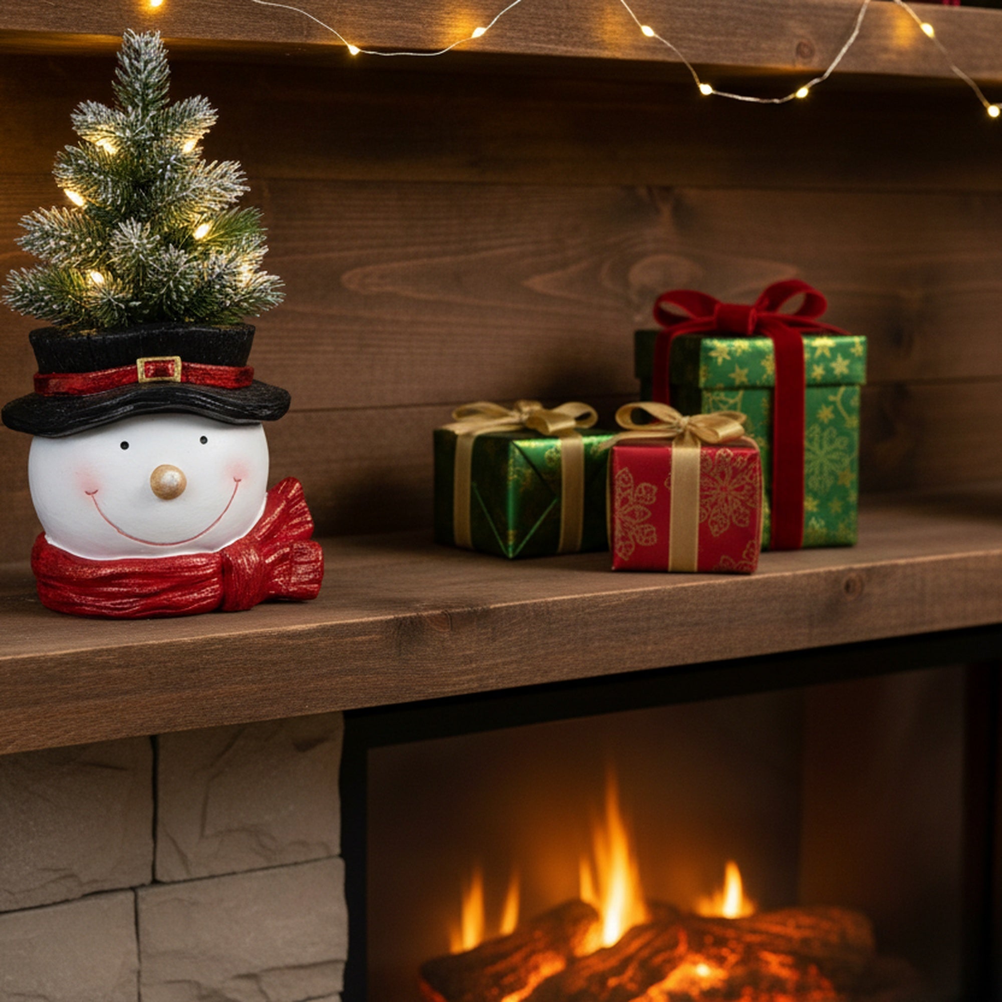 Magnesia Snowman with Top Hat Planter, Christmas, Planter, Holiday Decor