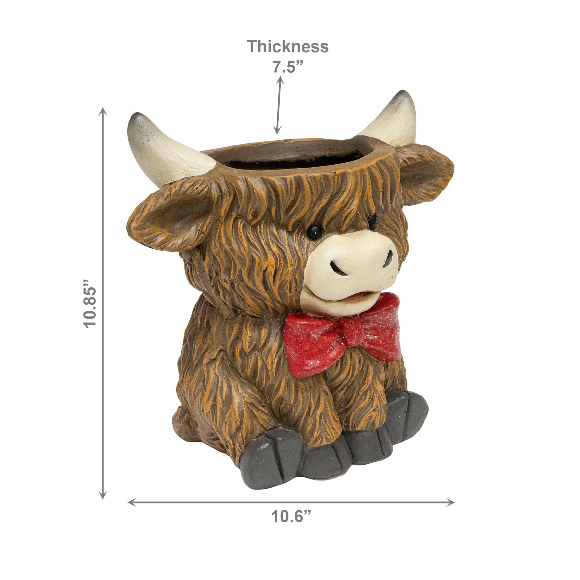 Magnesia Sitting Highland Cow with Bow Planter, Planter, Holiday Decor