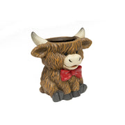 Magnesia Sitting Highland Cow with Bow Planter, Planter, Holiday Decor