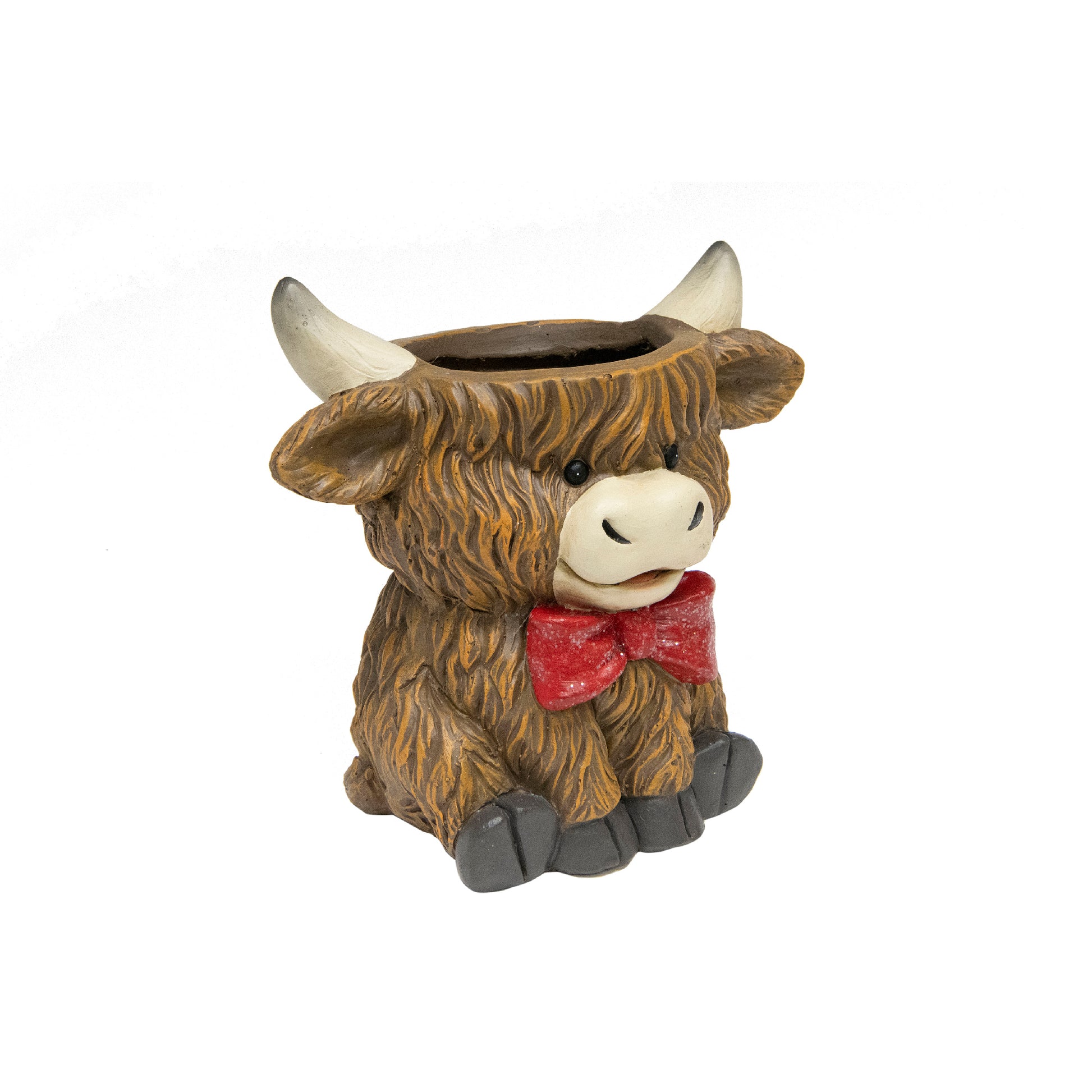 Magnesia Sitting Highland Cow with Bow Planter, Planter, Holiday Decor