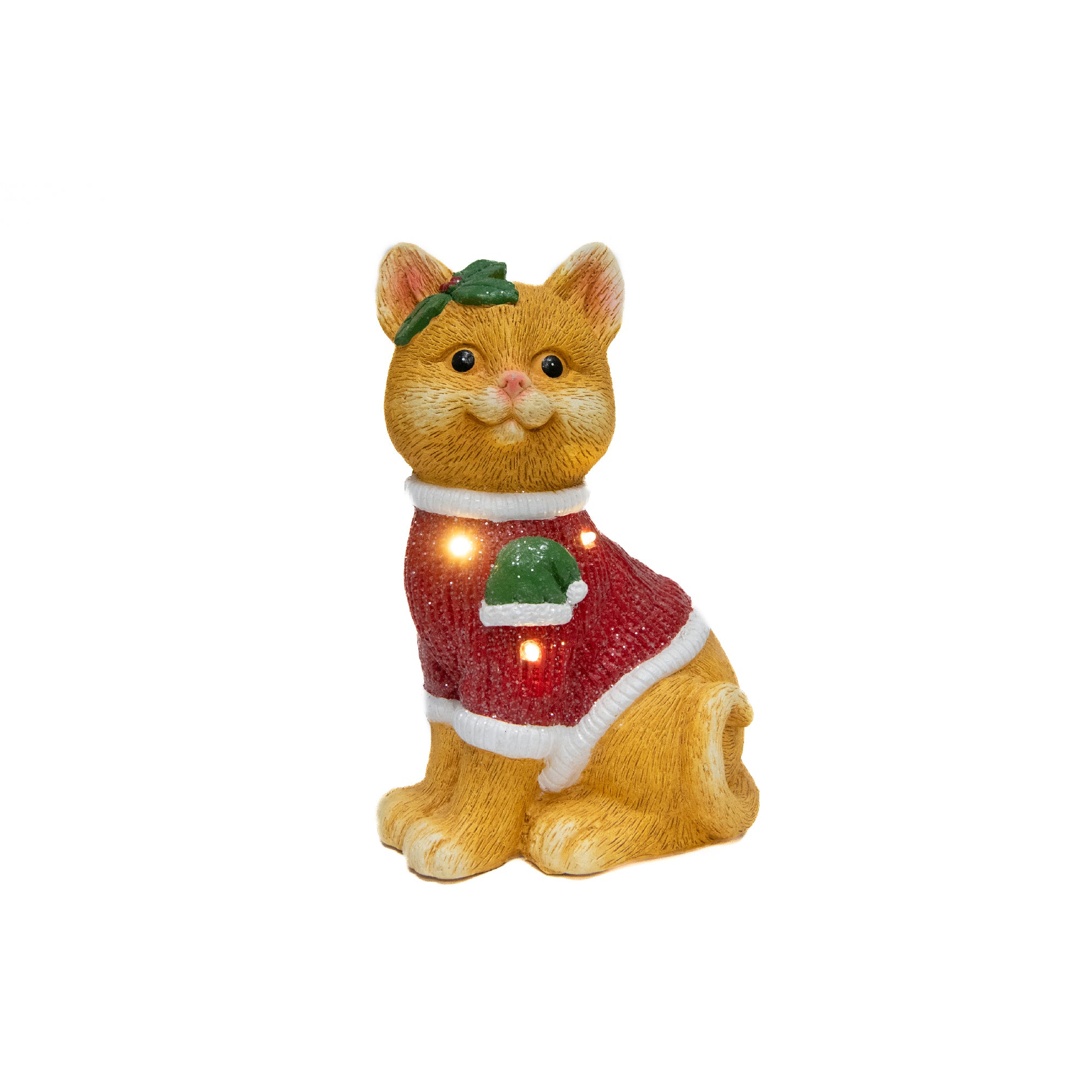 LED Magnesia Cat in Red Sweater, Holiday Decor