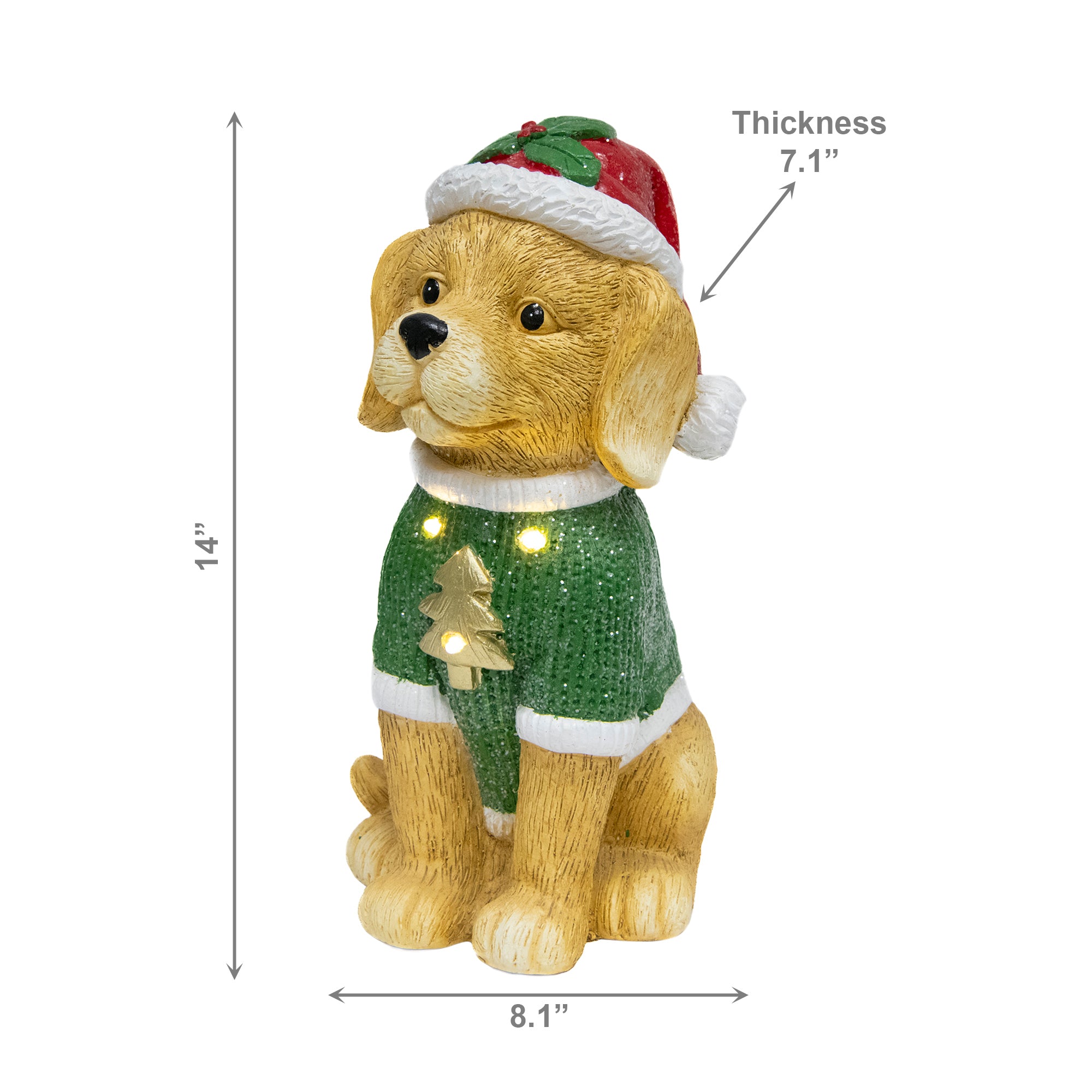 LED Magnesia Dog in Green Sweater, Holiday Decor