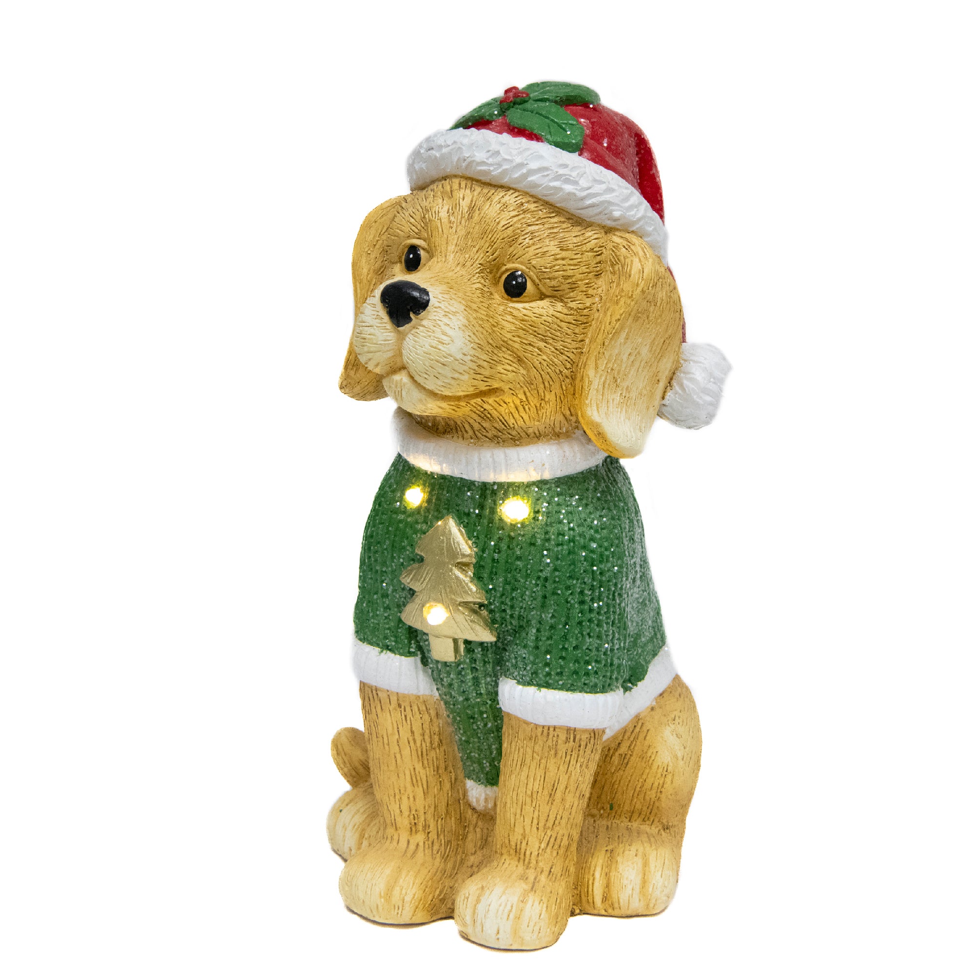 LED Magnesia Dog in Green Sweater, Holiday Decor