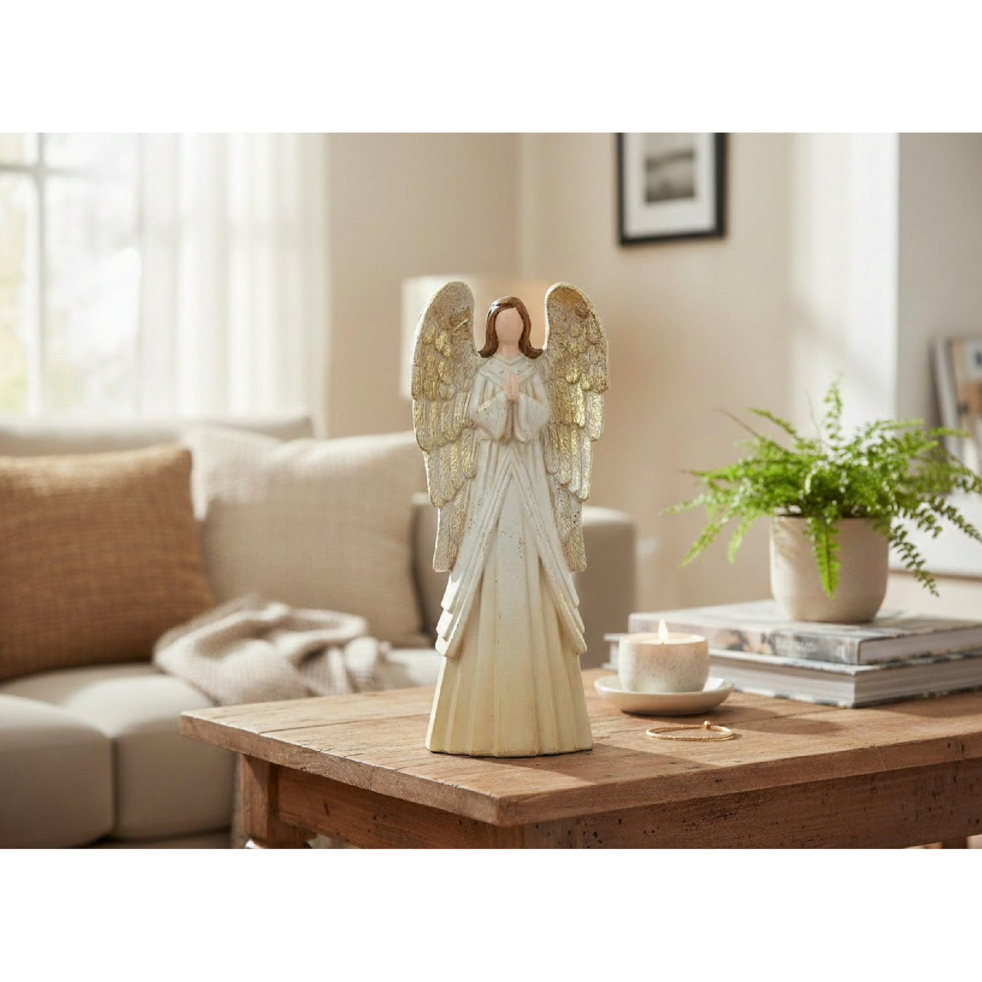 Polyresin Praying Angel with Ombre Gold Swirl, Holiday Decor