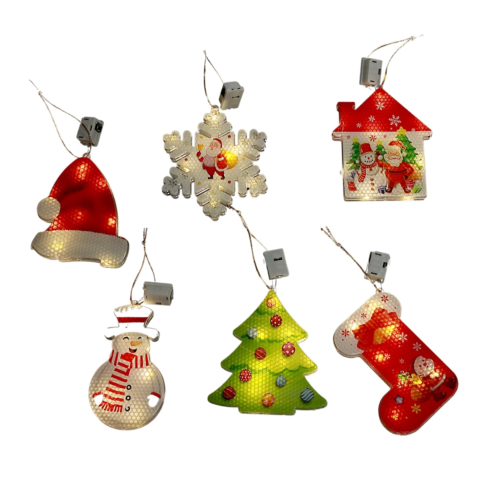 LED Acrylic Christmas Ornaments Assorted, Holiday Tree Decorations, Illuminated Acrylic Festive Ornaments, Set of 12
