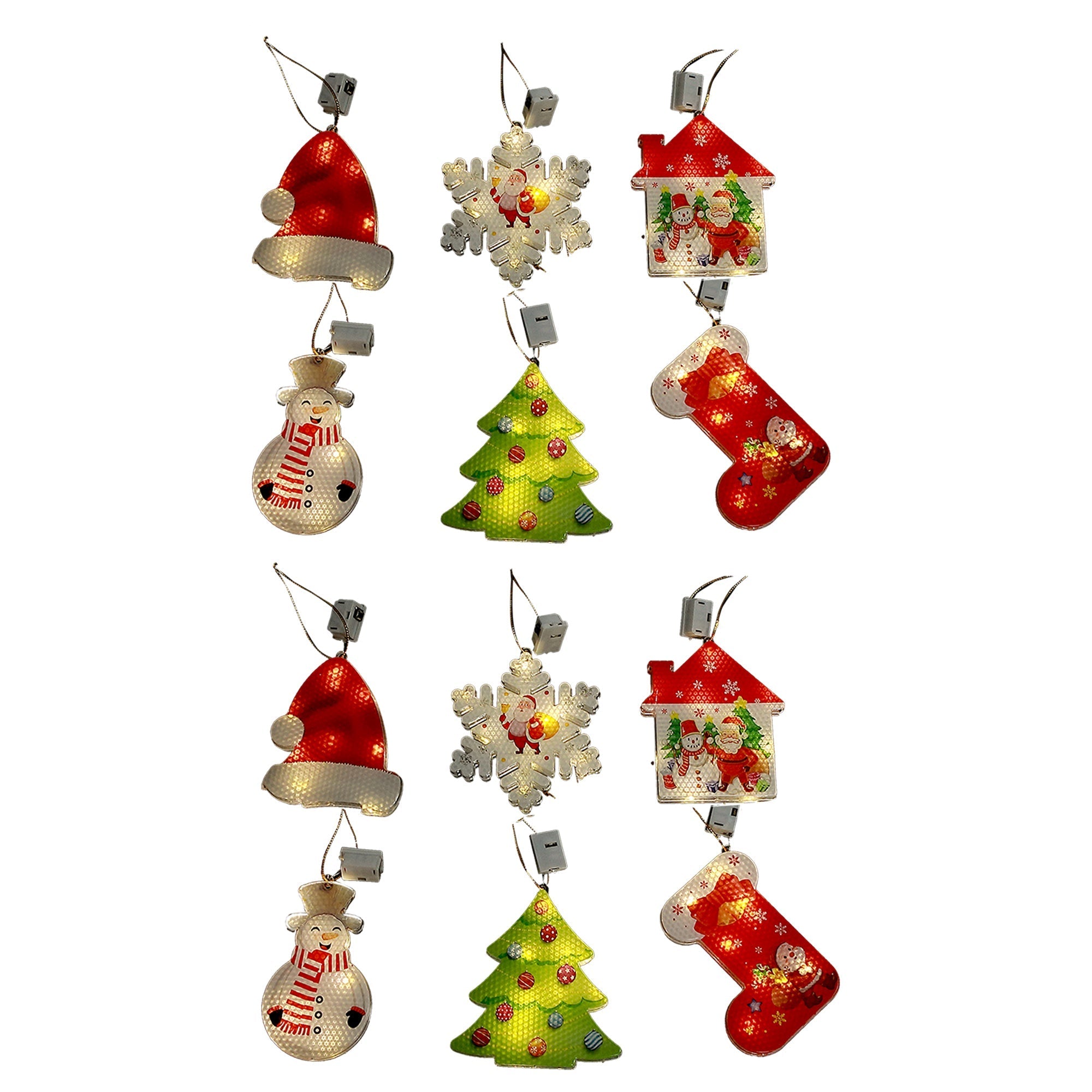 LED Acrylic Christmas Ornaments Assorted, Holiday Tree Decorations, Illuminated Acrylic Festive Ornaments, Set of 12