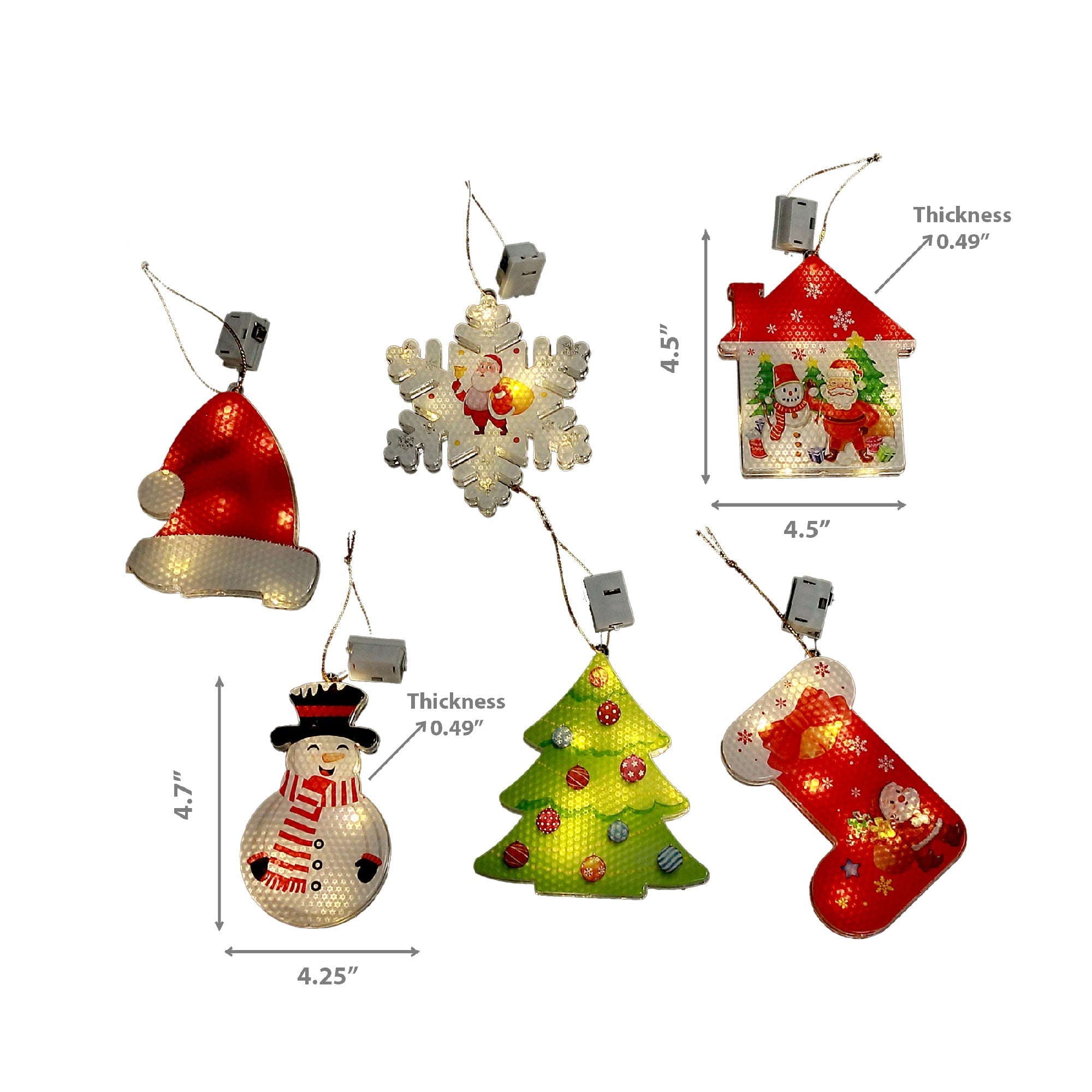 LED Acrylic Christmas Ornaments Assorted, Holiday Tree Decorations, Illuminated Acrylic Festive Ornaments, Set of 12