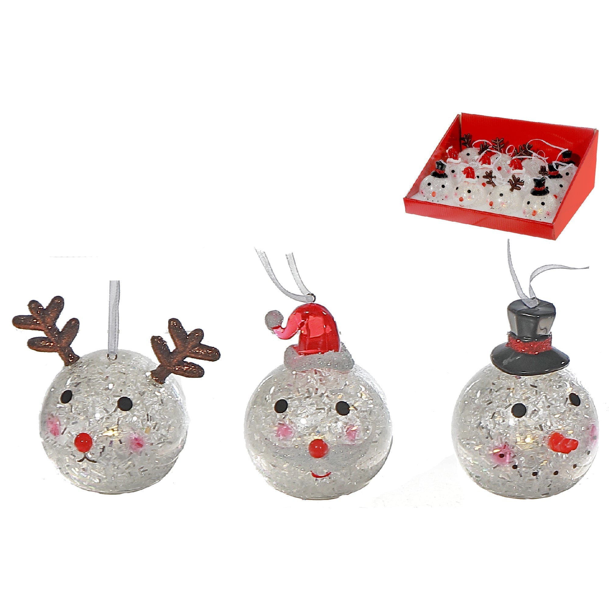 LED Round Face Christmas Ornaments Assorted, Holiday Tree Decorations, Illuminated Festive Ornaments, Set of 12