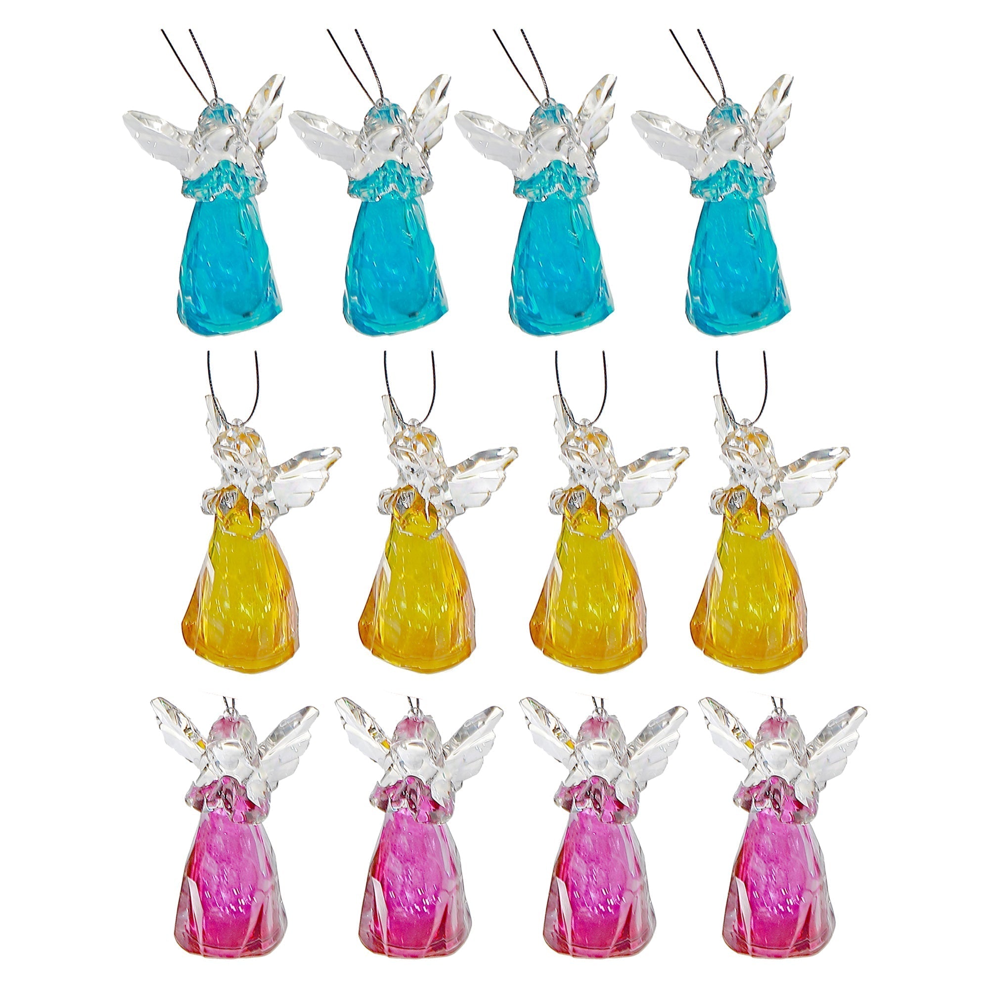 LED Acrylic Angel Christmas Ornaments Assorted, Holiday Tree Decorations, Illuminated Festive Angel Ornaments, Set of 12