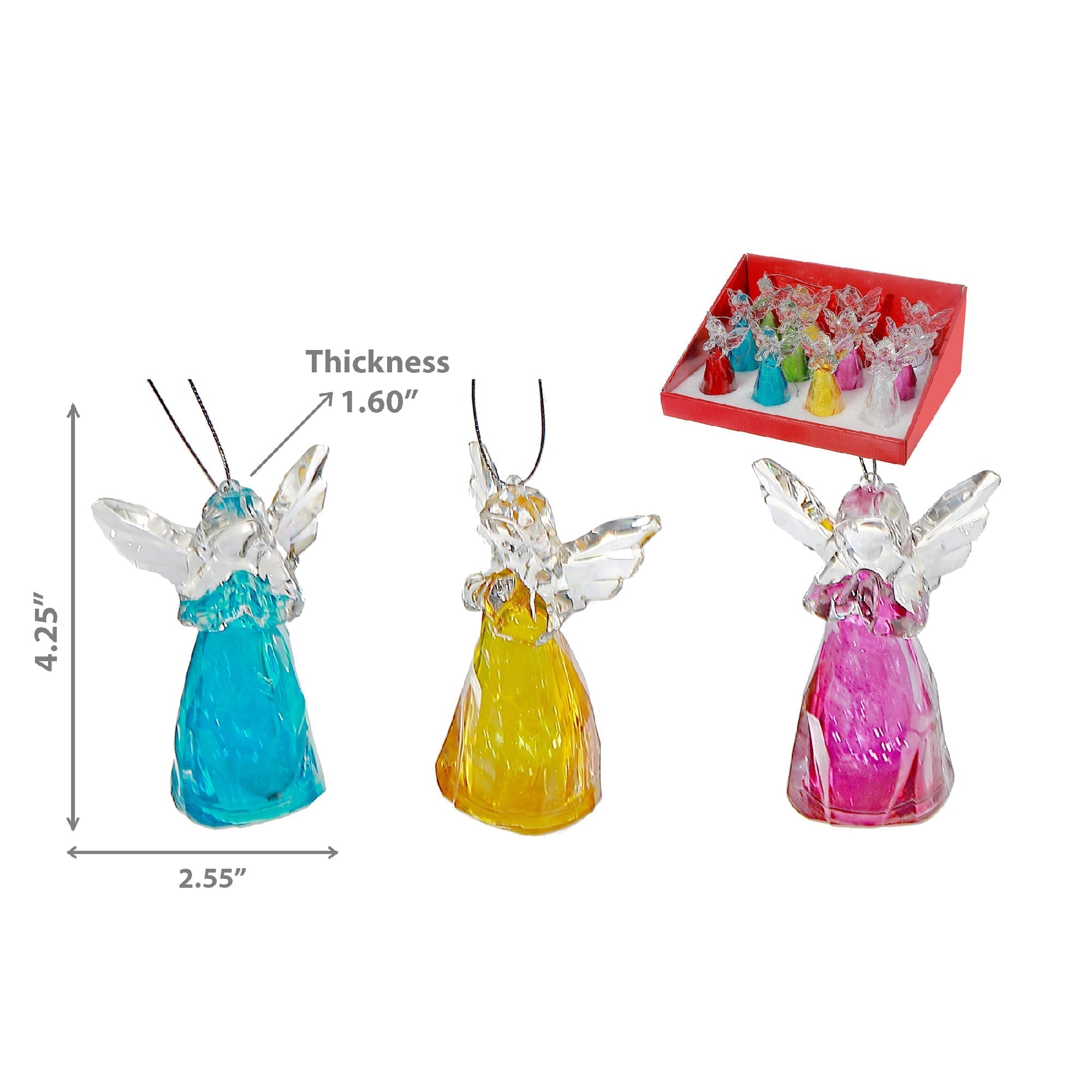 LED Acrylic Angel Christmas Ornaments Assorted, Holiday Tree Decorations, Illuminated Festive Angel Ornaments, Set of 12