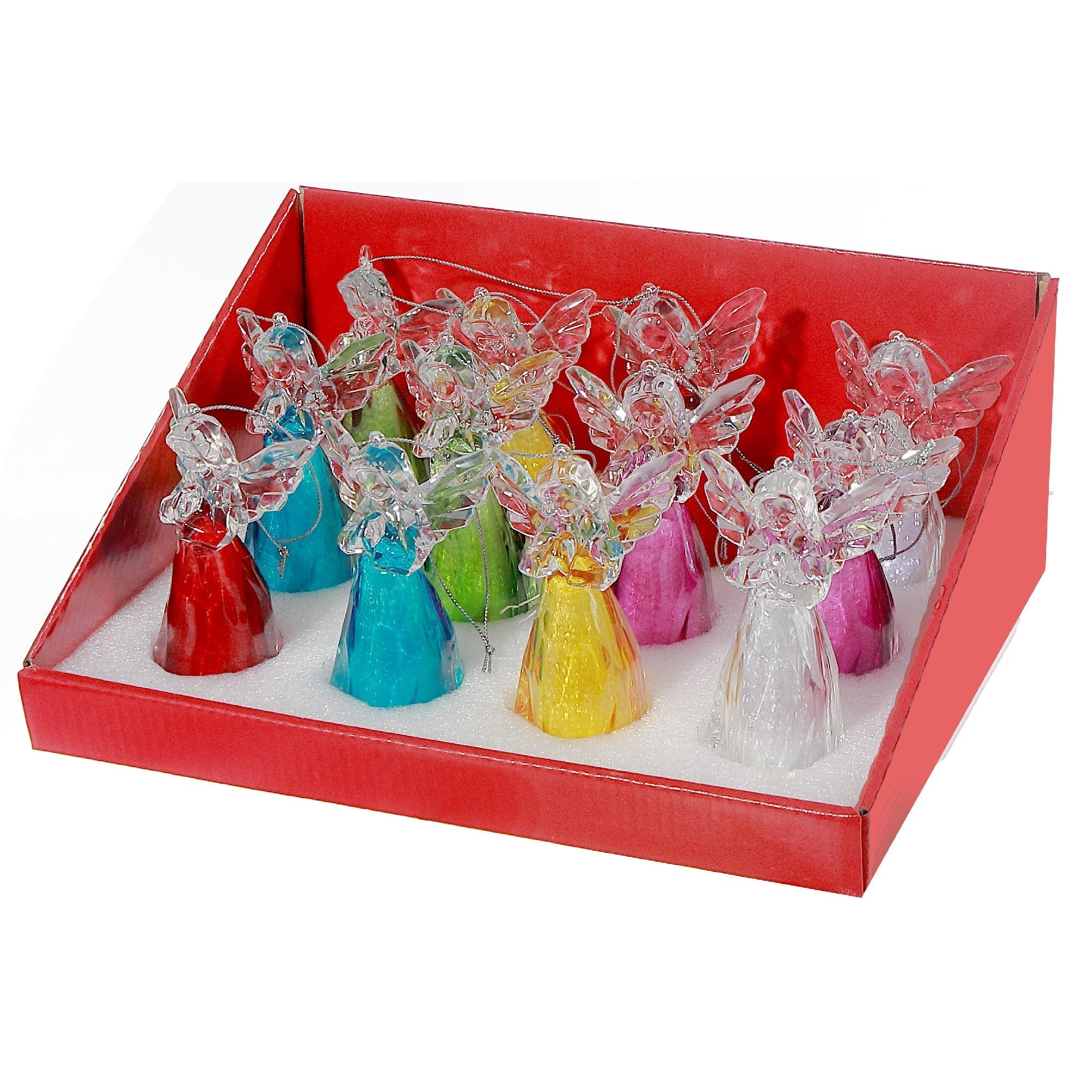 LED Acrylic Angel Christmas Ornaments Assorted, Holiday Tree Decorations, Illuminated Festive Angel Ornaments, Set of 12