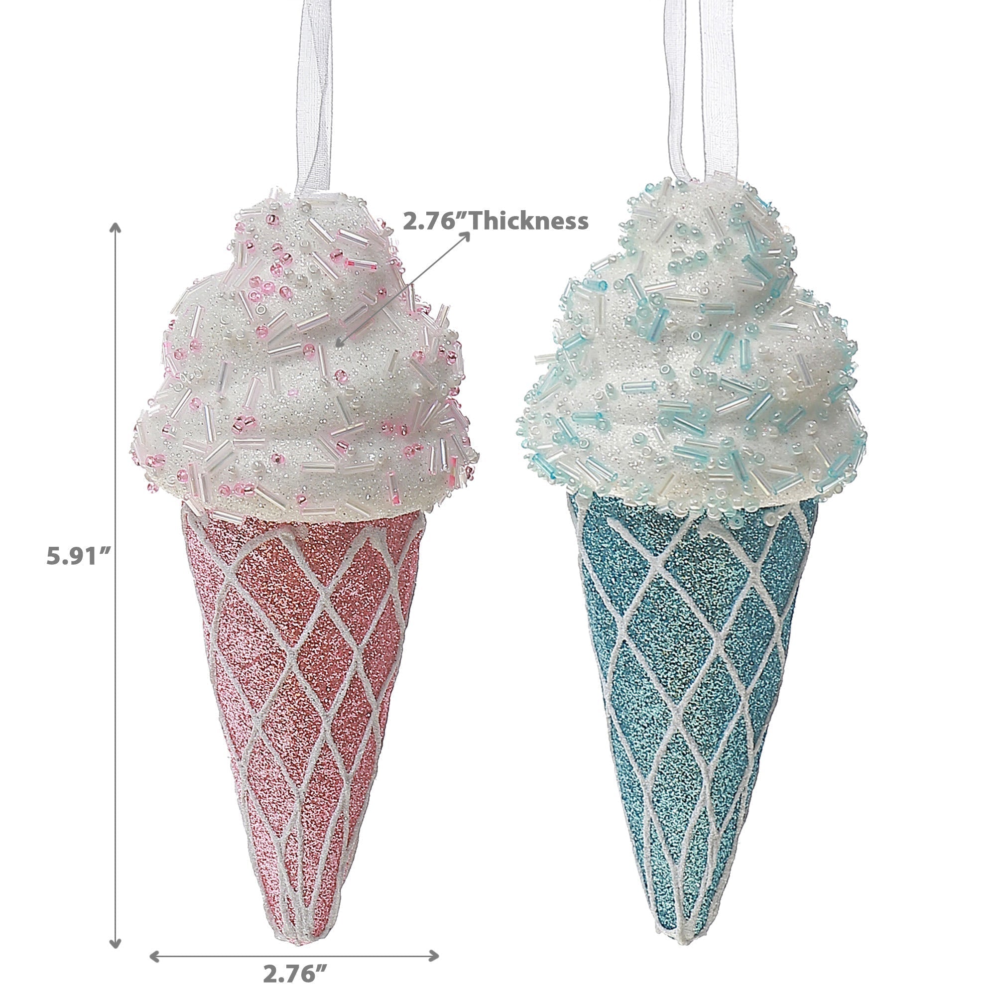 Ice Cream Cone Christmas Ornament Set of 12 – Holiday Tree Decoration