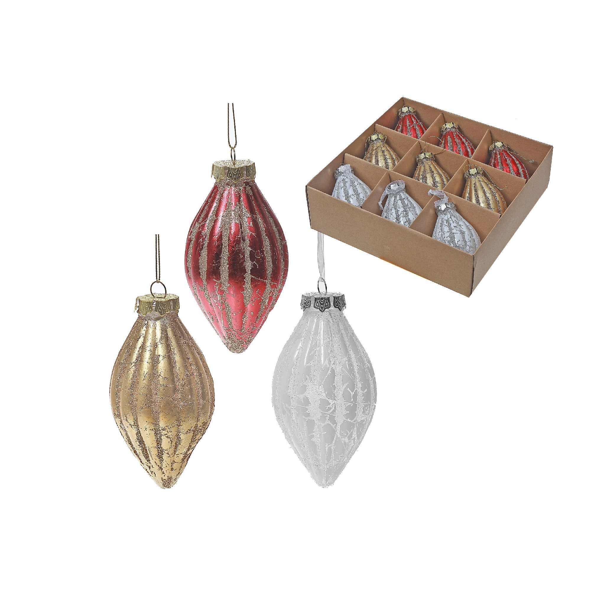 Teardrop Christmas Ornament Set of 9 – Holiday Tree Decoration