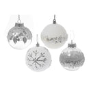 Clear and White Glitter Ball Ornament - Set of 12