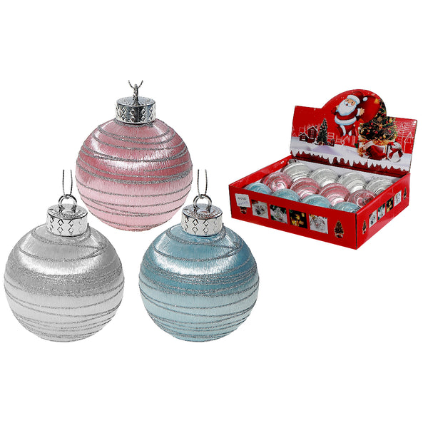 Satin Glitter Striped Ornament (Asstd) (12/Disp) - Set of 12