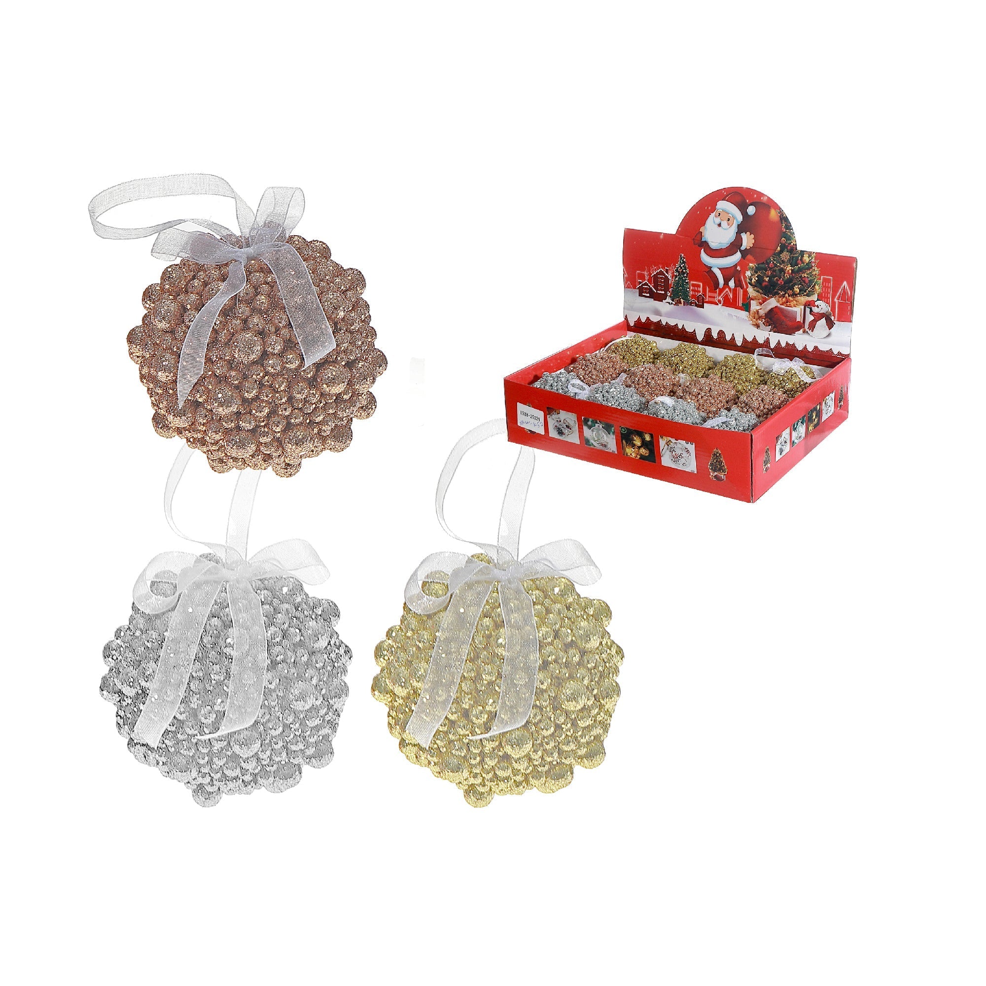 Glitter Beaded Ball Ornaments, Assorted Christmas Tree Decorations, Sparkling Holiday Ornaments, Set of 12