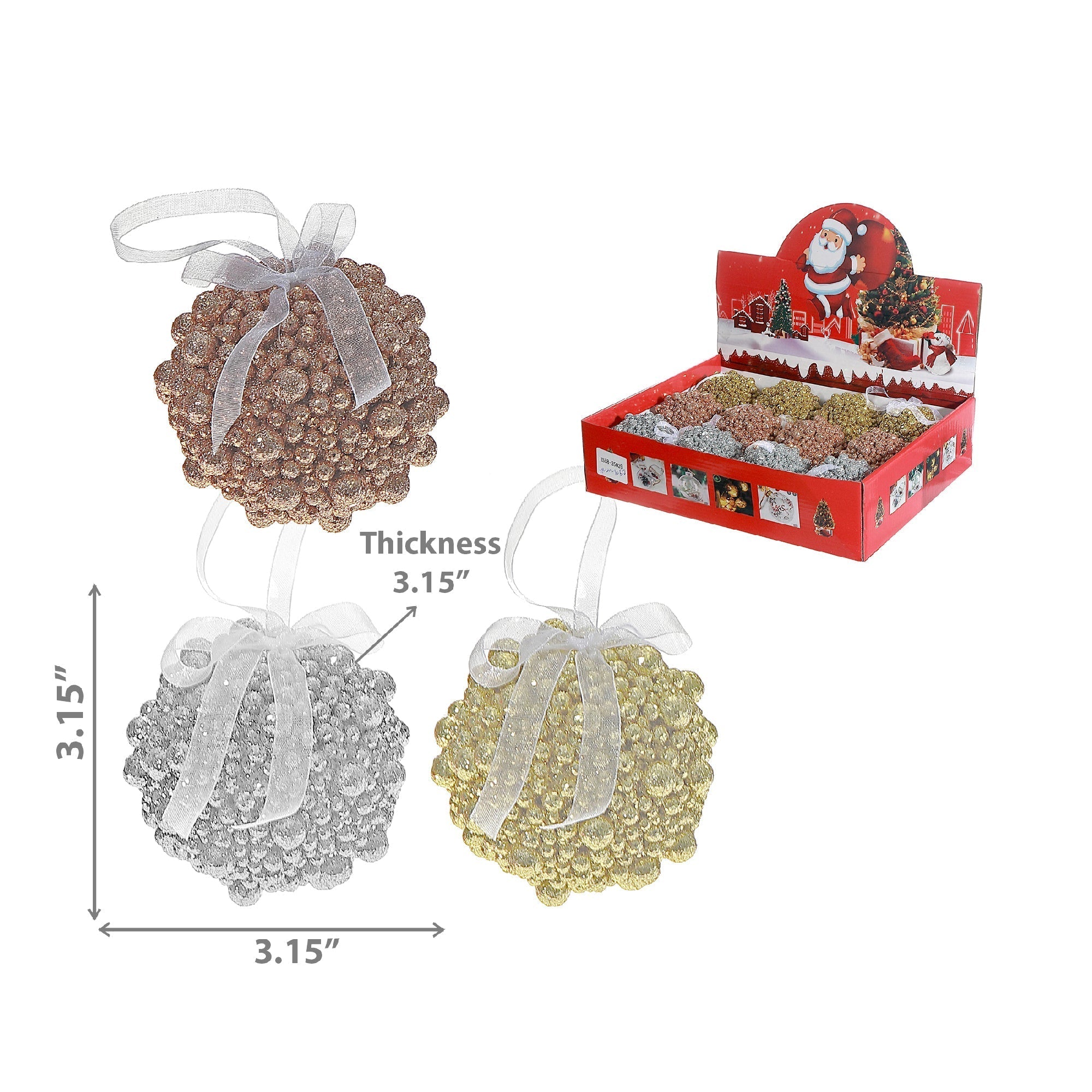 Glitter Beaded Ball Ornaments, Assorted Christmas Tree Decorations, Sparkling Holiday Ornaments, Set of 12