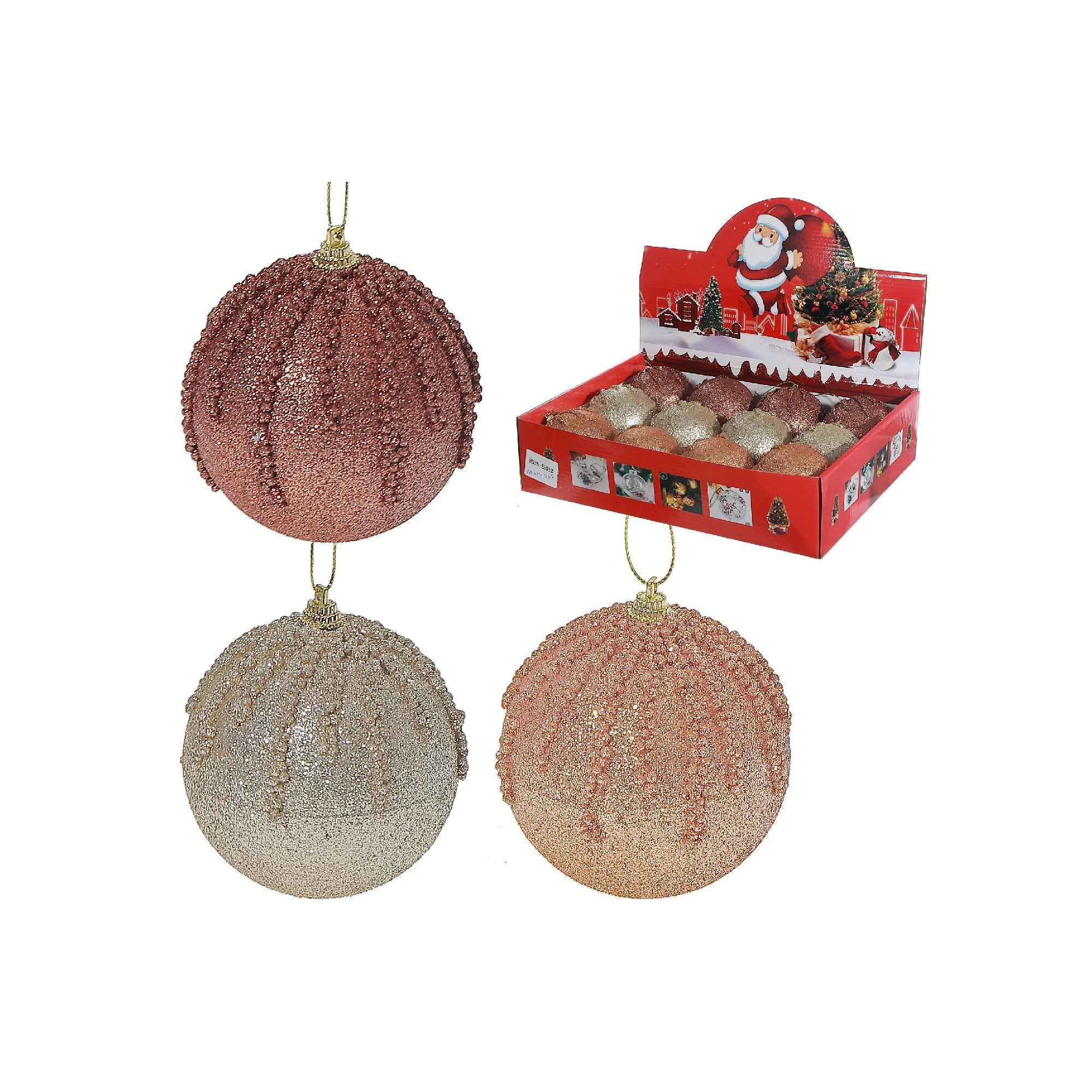 Textured Glitter Ball Ornaments, Assorted Holiday Christmas Tree Decorations, Sparkly Festive Tree Ornaments, Set of 12