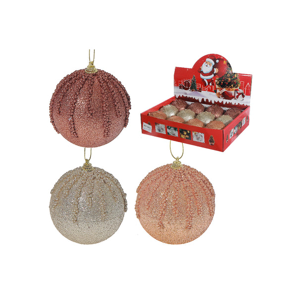 Textured Glitter Ball Ornament (Asstd) (12/Disp) - Set of 12