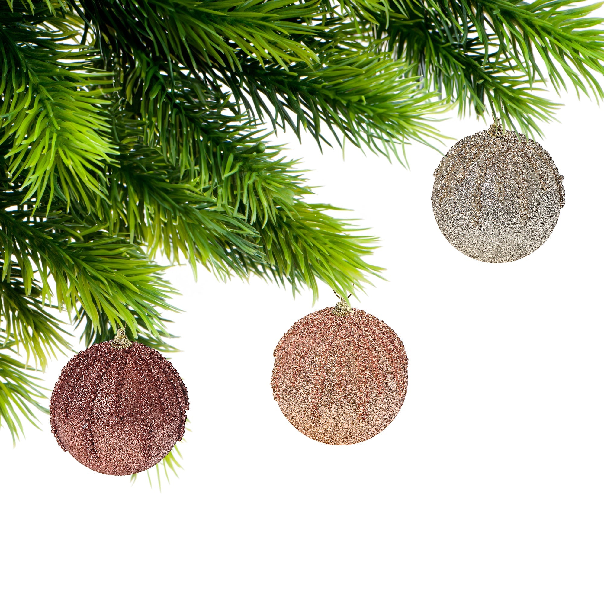 Textured Glitter Ball Ornaments, Assorted Holiday Christmas Tree Decorations, Sparkly Festive Tree Ornaments, Set of 12
