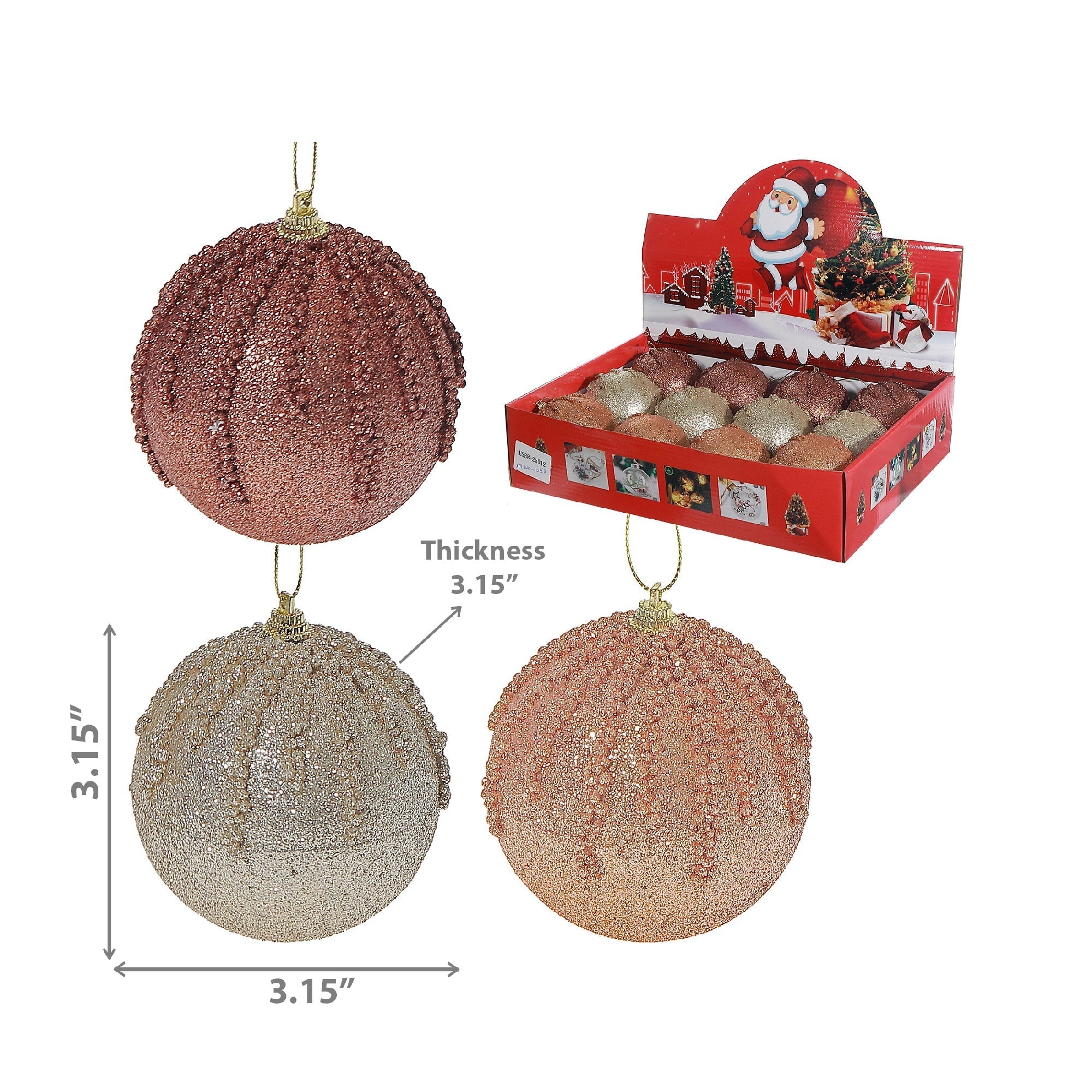 Textured Glitter Ball Ornaments, Assorted Holiday Christmas Tree Decorations, Sparkly Festive Tree Ornaments, Set of 12