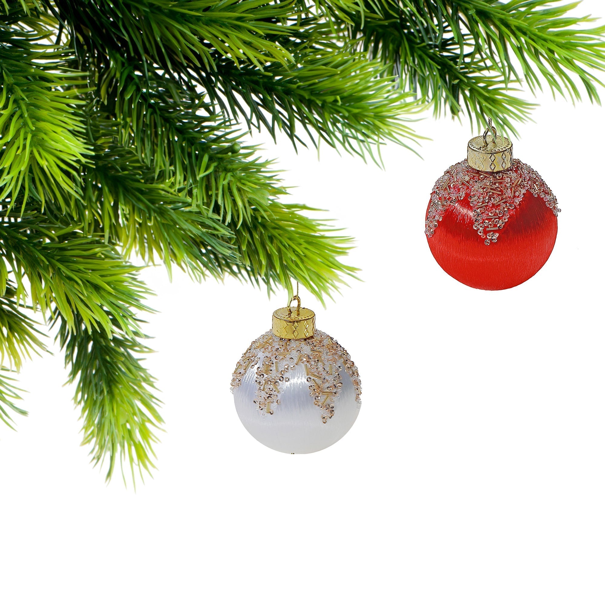 Satin Beaded Ball Ornaments, Assorted Christmas Tree Decorations, Holiday Sparkling Ornaments, Set of 12