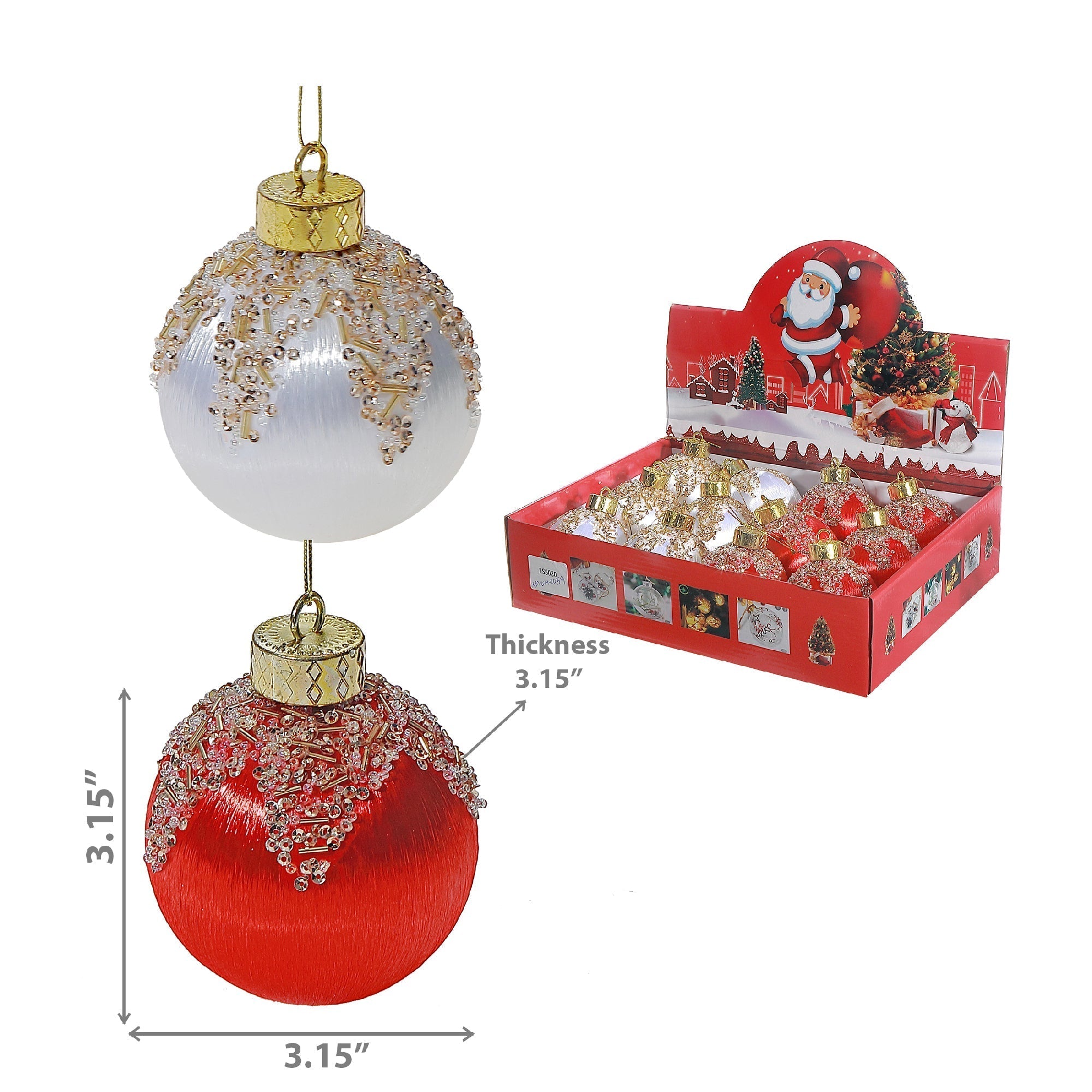 Satin Beaded Ball Ornaments, Assorted Christmas Tree Decorations, Holiday Sparkling Ornaments, Set of 12