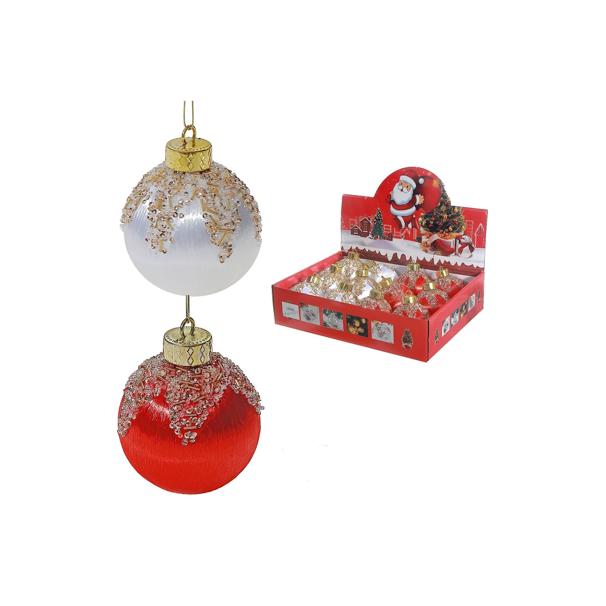 Satin Beaded Ball Ornaments, Assorted Christmas Tree Decorations, Holiday Sparkling Ornaments, Set of 12