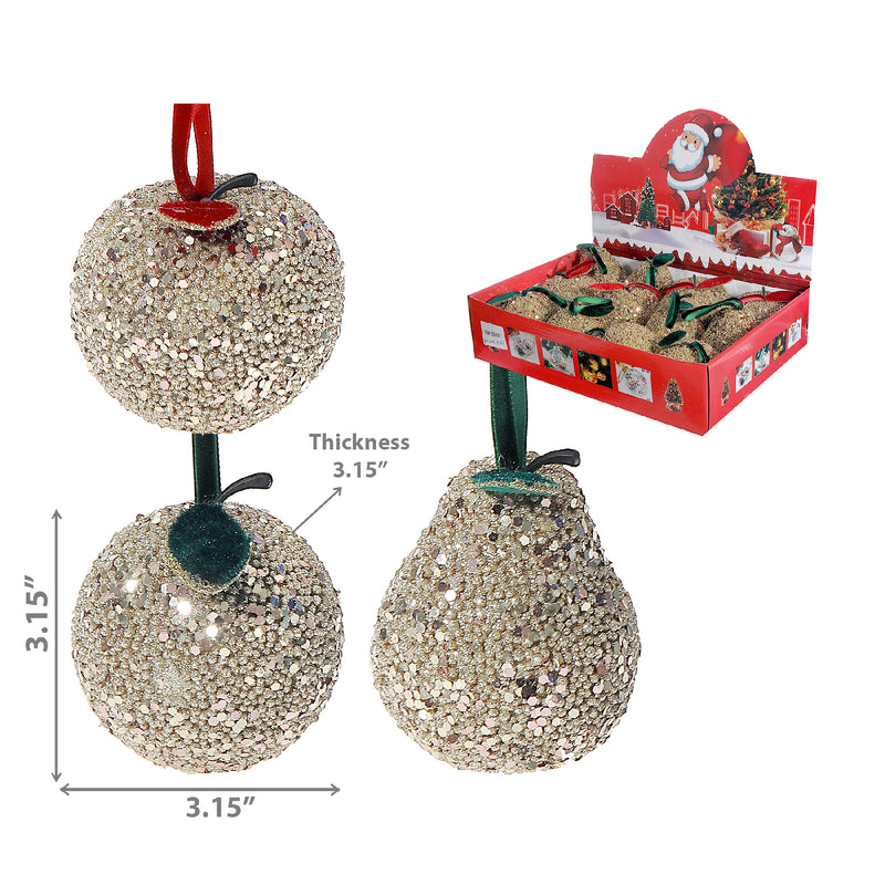 Gold Beaded Fruit Ornament (Asstd) (12/Disp) - Set of 12